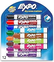Vista 2 de EXPO Marcadores de borrado en seco de bajo olor, punta de cincel, marcadores de pizarra blanca, colores surtidos, 16