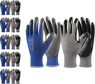 COOLJOB Large Garden Work Gloves for Men Women Non-slip, 10 Pairs Bulk Nitrile Rubber Coated Working Yard Gloves with Gri...