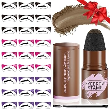 Eyebrow Stamp Stencil Kit - Eyebrow Powder, Makeup for Natural-Looking Brows, Eyebrow Stamp Kit with 27 Reusable Stencils, Easy to Use, Waterproof & Smudge-Proof, Long-Lasting, Light Brown