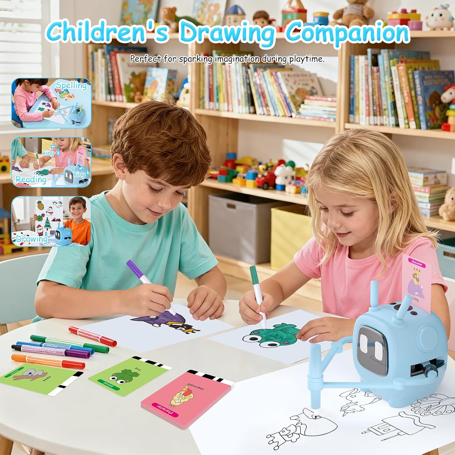 Art Enlightenment Drawing Robot: Educational Interactive Learning Toy for Kids - Auto Painting Machine with 192 Cards & Pens - Montessori Gifts for 3-8 Year Old