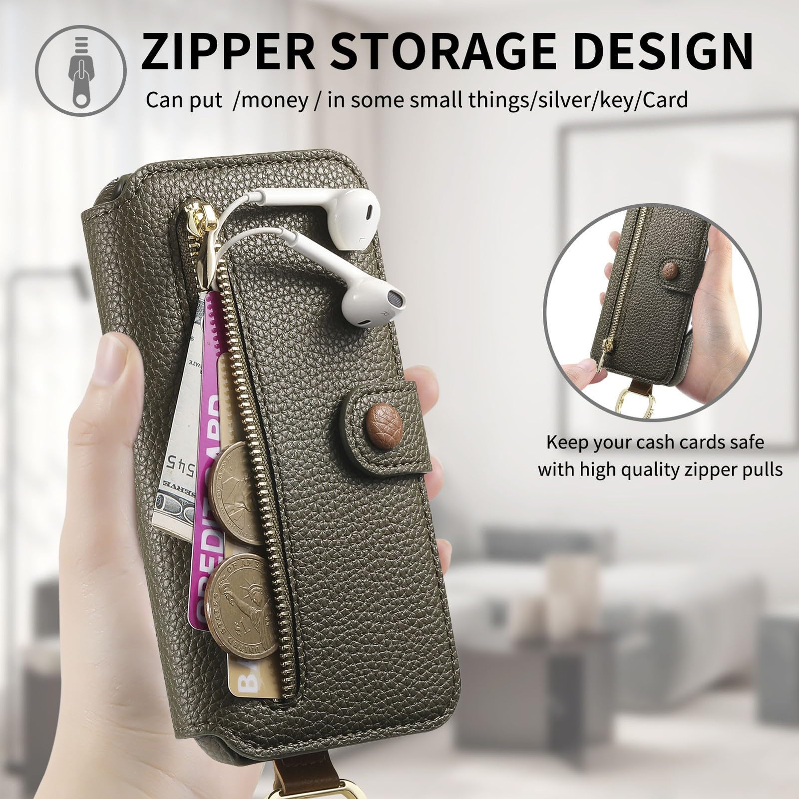 Generic - Funda con tapa para Samsung Galaxy S23 Ultra (color: verde noche) con correa de piel RFID