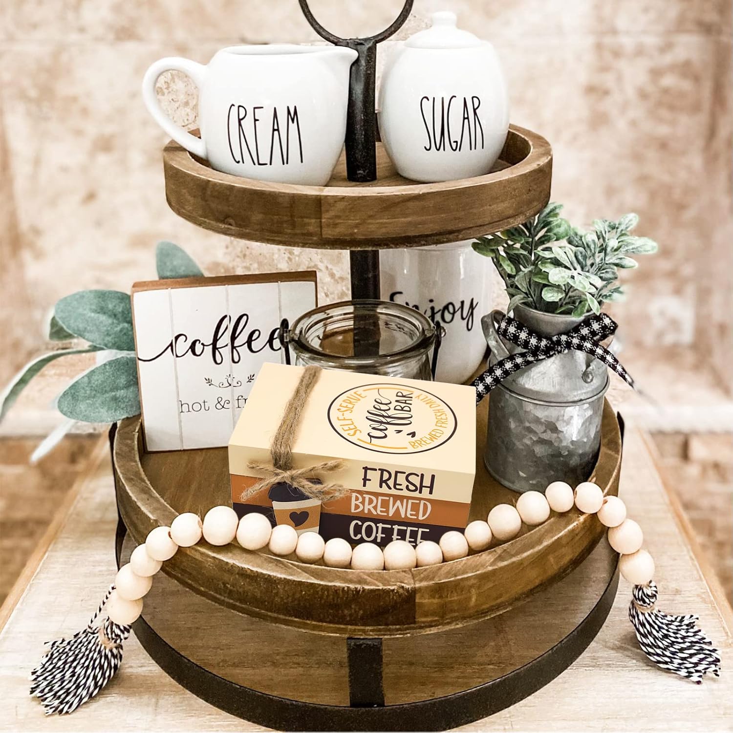 Buy Coffee Bar Book Stack with Wooden Coffee Cup Ornament Fresh Brewed