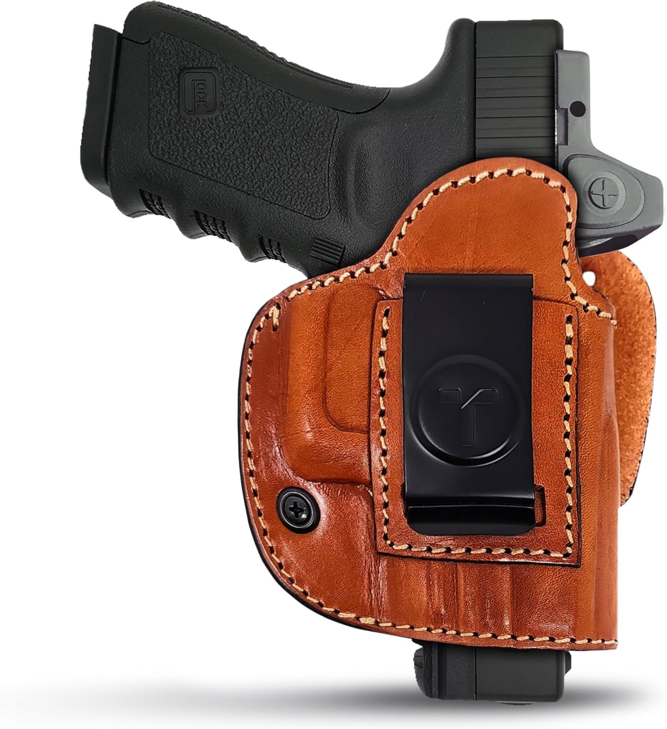 4 in 1 Multi Position IWB/OWB Leather Holster Optic Ready. Fits for Most 9mm .40 .45 Glock 19 Sig Sauer P320 X Compact. Leather Gun Holster for Pistols