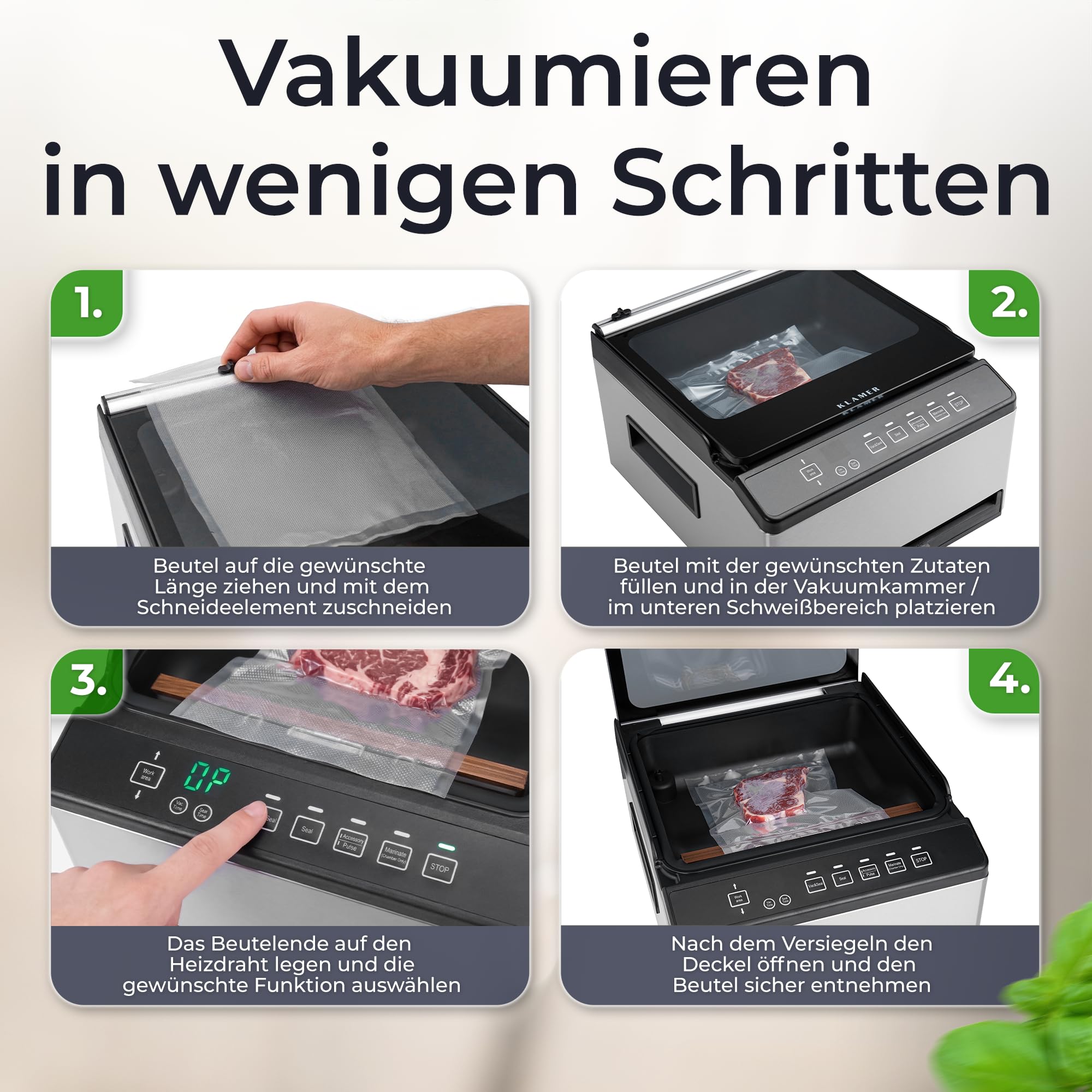 KLAMER Vakuumiergerät Kammer Edelstahl 98 kPa Profi Kammervakuumierer Marinier-Funktion Einstellbare Vakuumzeit & Schweißzeit