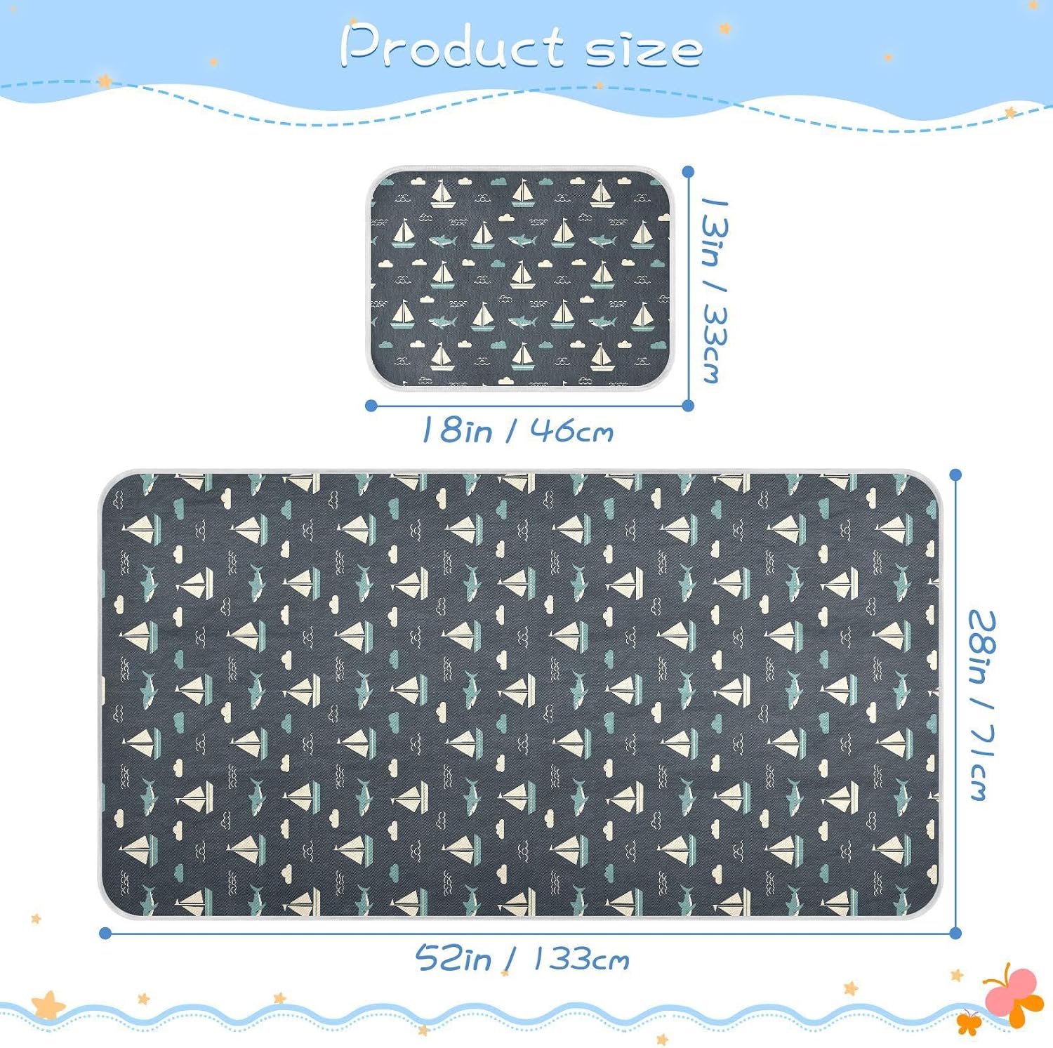 Baby Cooling Mat Sailboats Ice Silk Breathable Mesh Summer Crib Mattress Pad with Pillowcase, Soft Cooling Sleeping Surface for Infant & Toddler, 52"x28"