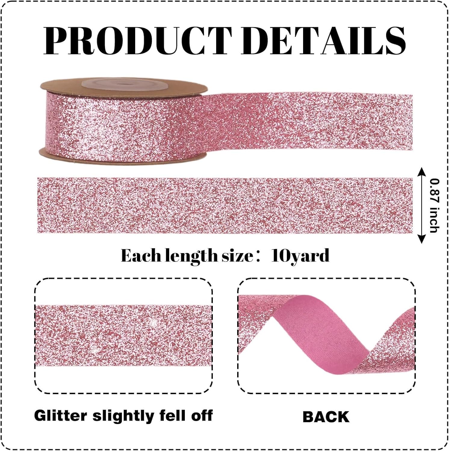 No Shed Glitter Ribbon, 3/8 5/8 7/8 Inch Sparkle, Cheer Bows Homecoming Mum Crafts Gift Wrapping, 10 Yards (Aurora Pink, 7/8") image 2