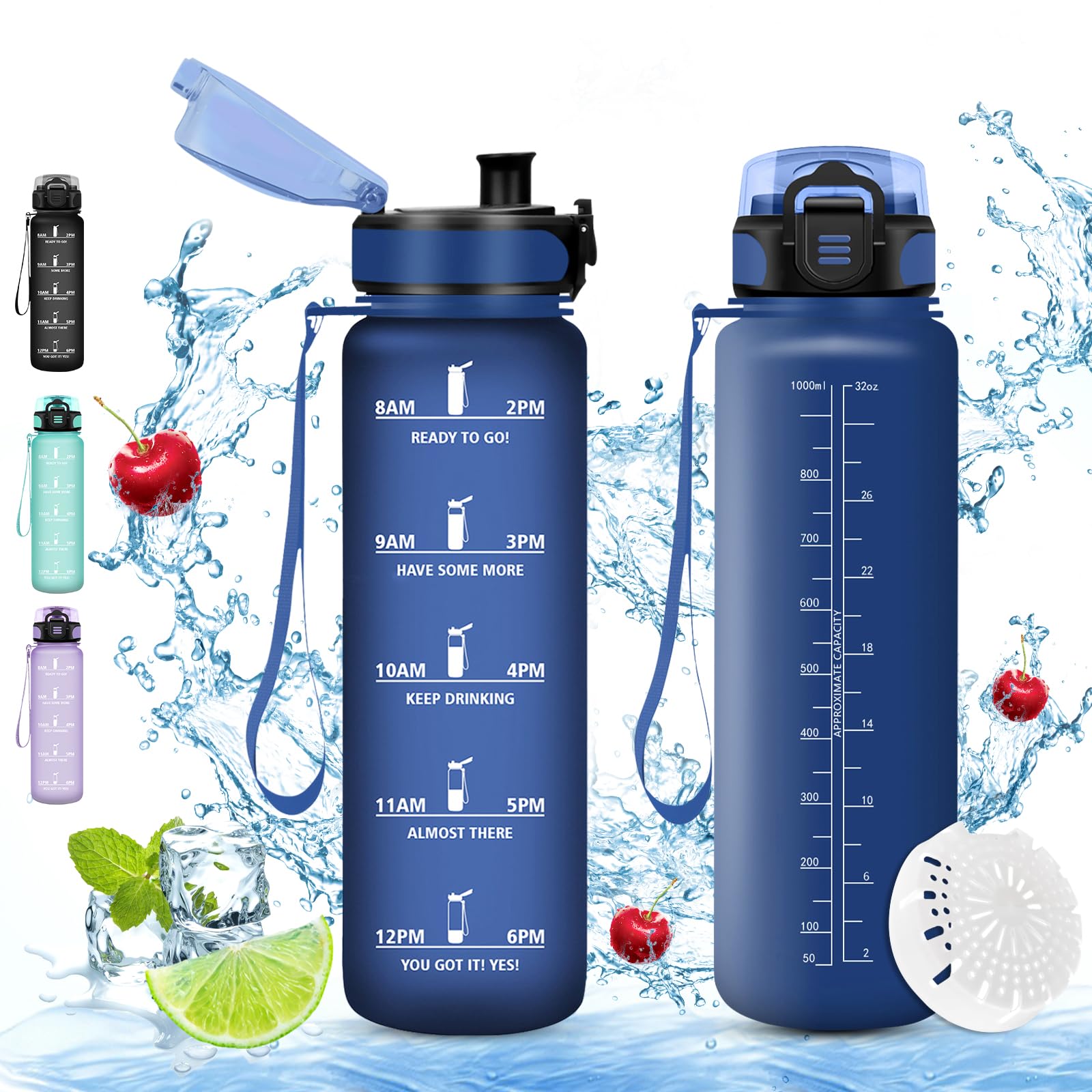 Vikaster Borraccia Sportiva, Borraccia 1000ml, Borraccia Sport, Borracce ciclismo, Senza BPA & Prova di Perdite, Borracce per, Adulto, Bici, Scuola, Ufficio, Yoga, Palestra, Campeggio-Blu Navy