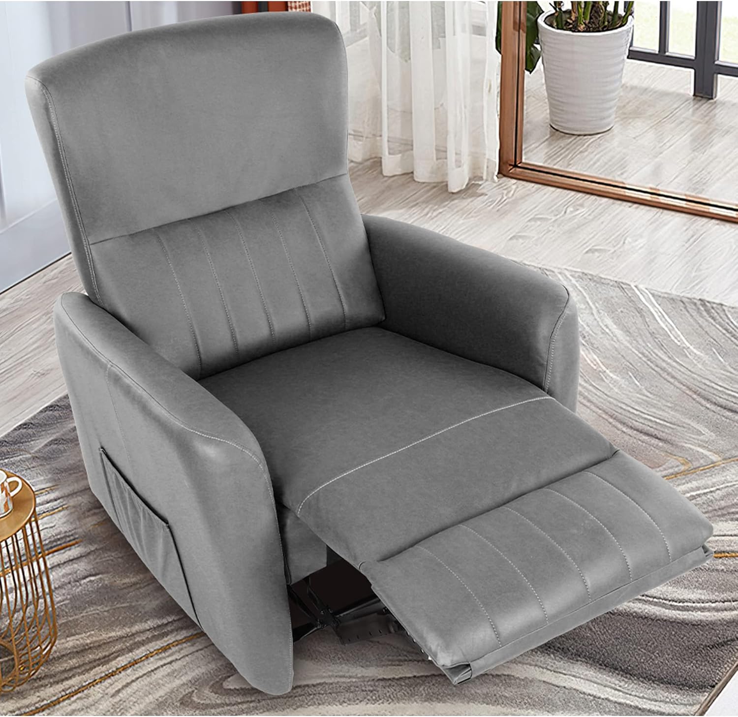 Recliner Chair, Massage Single Sofa w/Side Pocket PU Fabric