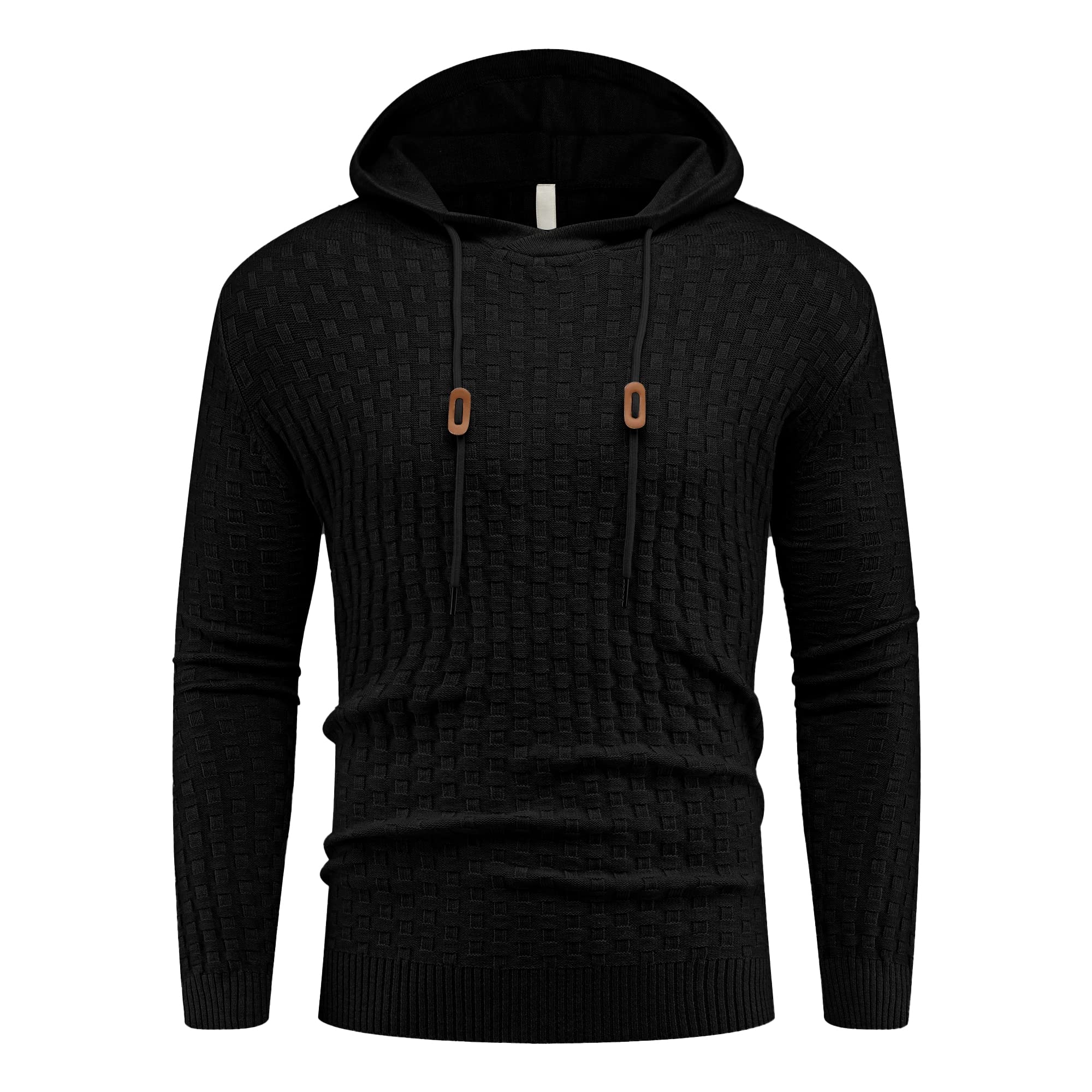 HisirMen's Hoodie Jumpers Tops Winter Knit Jumper Long Sleeve Drawstring Warm Knitwear Pullover Sweaters for Men