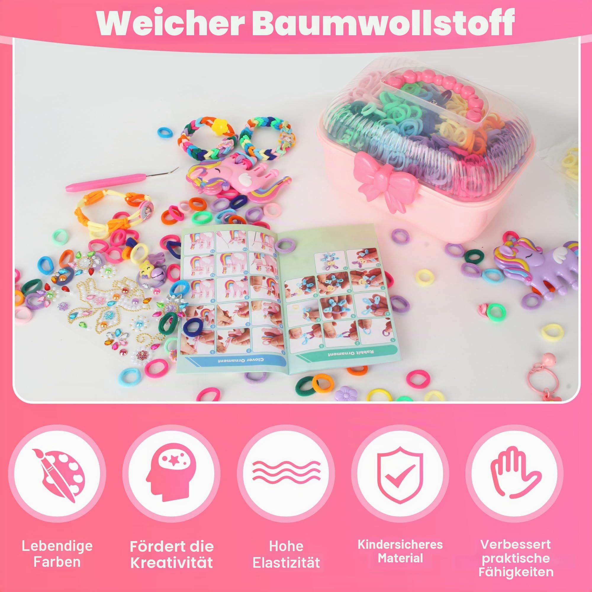LIAILA Loom Bänder Set für Kinder 1000pcs 2026 Upgraded Soft Loom Bänder Haargummis Mädchen Armbänder selber machen mit Zubehör Bastelset Kinder ab 6 Jahre, Mädchen Geschenke 6 7 8 9 Jahre
