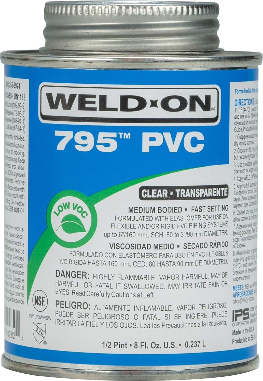 Weld-On 11905 795 Flex PVC Medium-Bodied Plumbing-Grade Solvent Cement - Fast Setting and Low-VOC, Blue, 1 Quart (32 fl oz)
