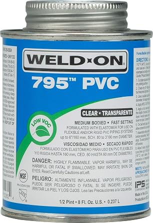 Weld-On 10282 795 Flex PVC Plumbing-Grade Solvent Cement, Clear, 1/2 Pint