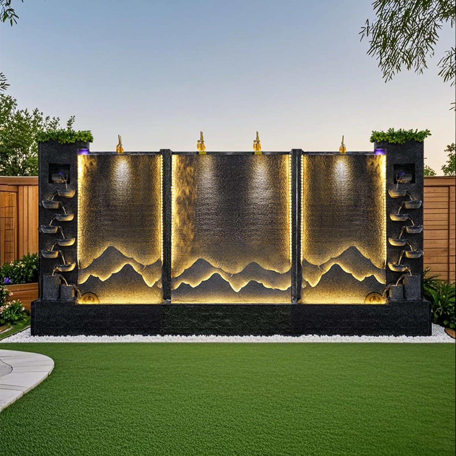 Outdoor Water Fountain with LED Light – Mountain View Decorative Water Feature for Garden, Patio, Yard, Balcony,Shop,Salon, Spa Decoration – Multi-Size Options Available (2526+2527)(2668+2669+2667)
