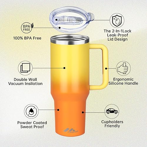 Miniatura 7 de Vaso de 40 onzas con asa y tapa con popote, botella de agua de acero inoxidable, taza aislada reutilizable con tapa y popote, mantiene el frío calor
