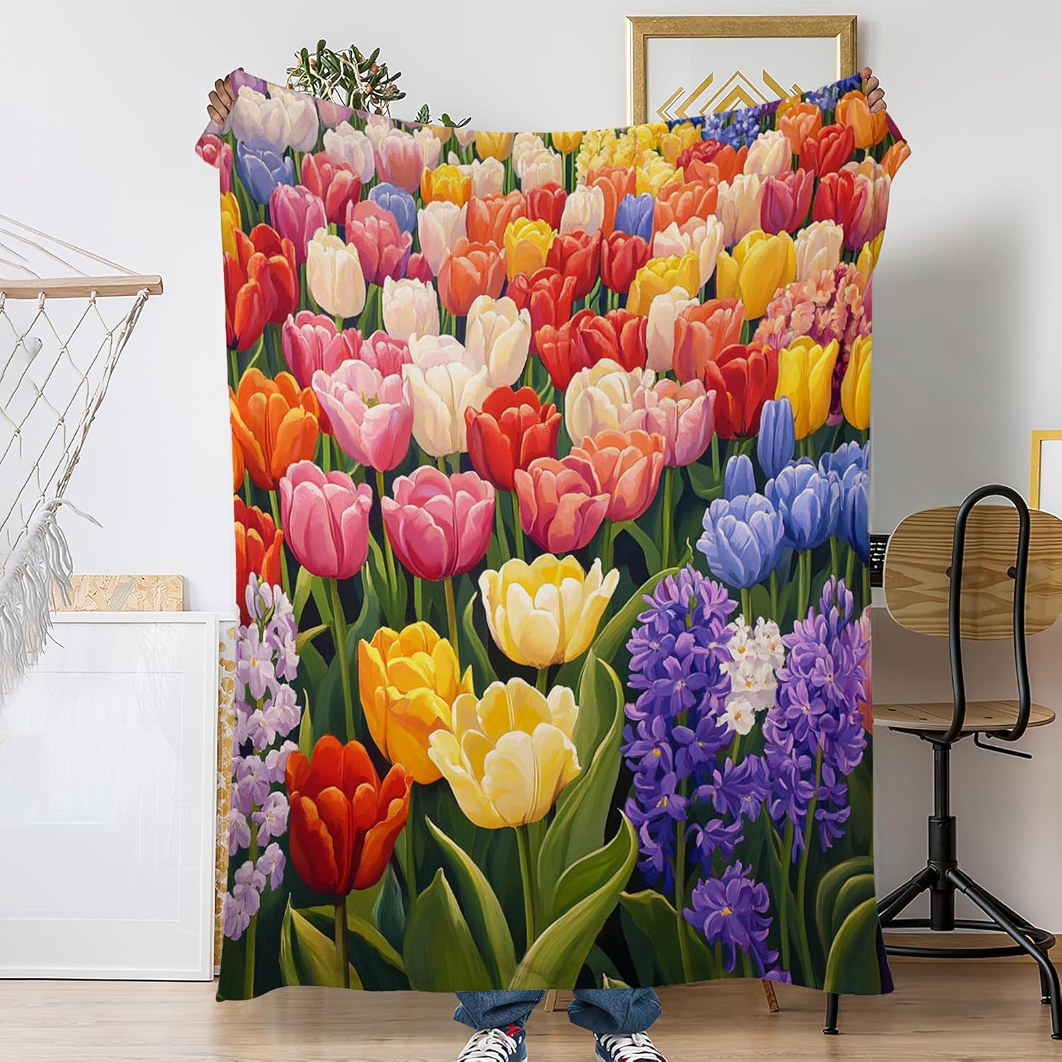 Colored Flower Field Fall Throw Blanket,Vintage Rustic Floral Cozy Plush Fluffy Blanket for Living Room Decor,Lightweight Fleece Throws for Couch,Bed,Traveling,Naps,Reading,60 X 80 Inch