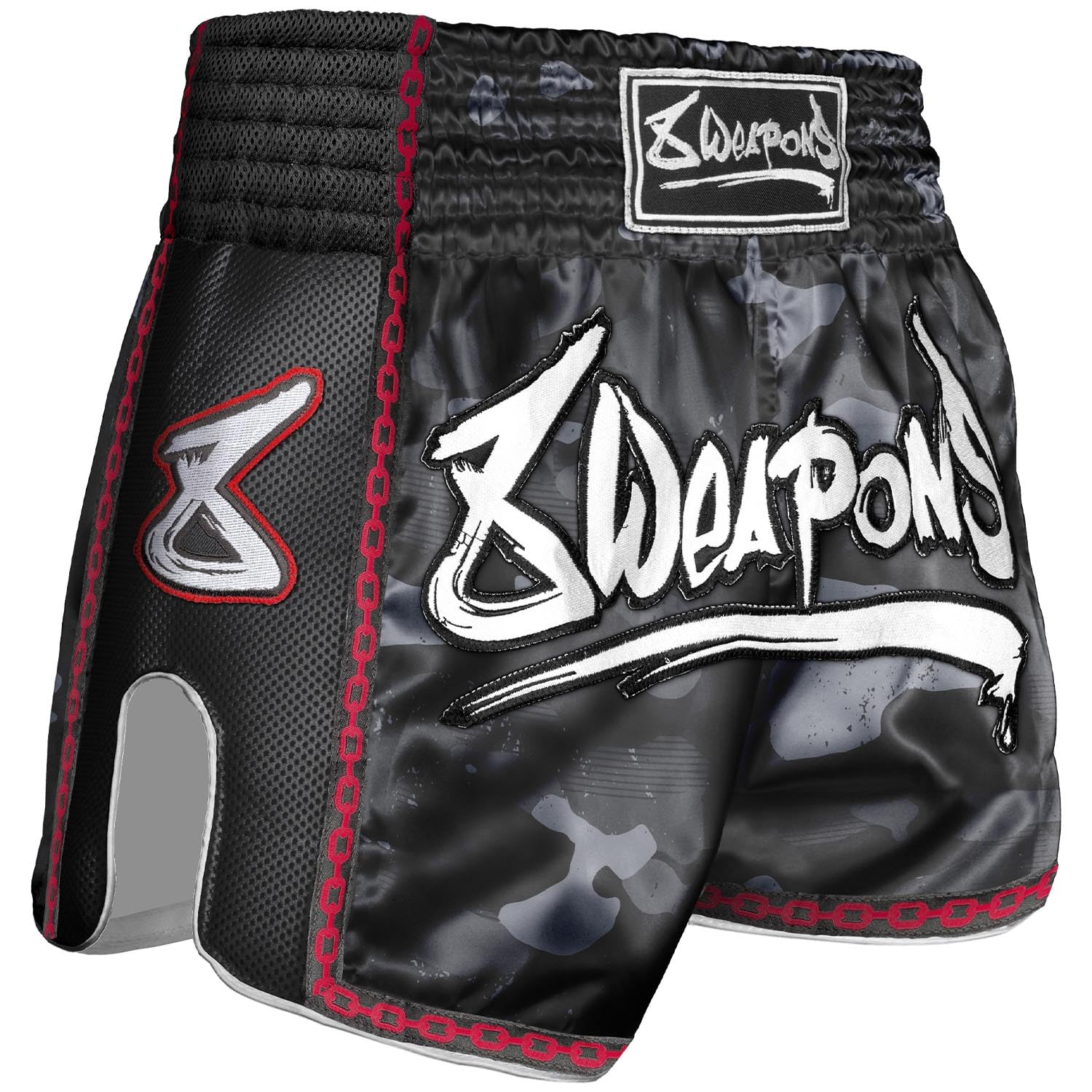 8 WEAPONS Muay Thai Shorts Urban Camo 2.0, Kickboxhose für Training & Wettkampf, Thaibox Shorts Satin, Atmungsaktiv, Langlebig, Kampfsporthose für MMA, K1, Boxen, Thai Boxen