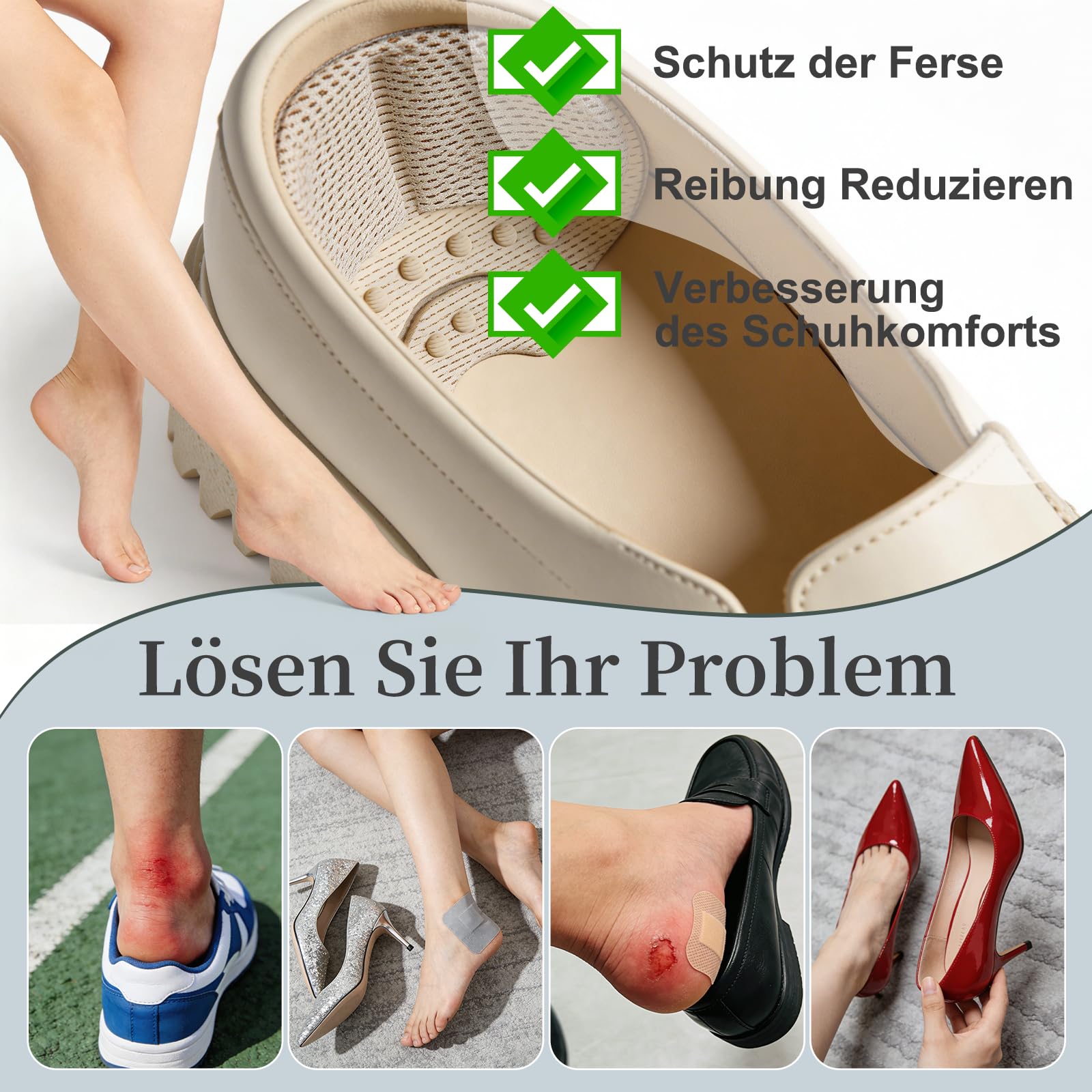 SURFOU 6 Paia Cuscinetti per Scarpe Troppo Grandi, Proteggi Tallone Autoadesivi Antiscivolo, Inserti Morbidi, Migliora la Vestibilità, Adatto per Tacchi, Sneakers e Modelli Casual da Uomo e Donna
