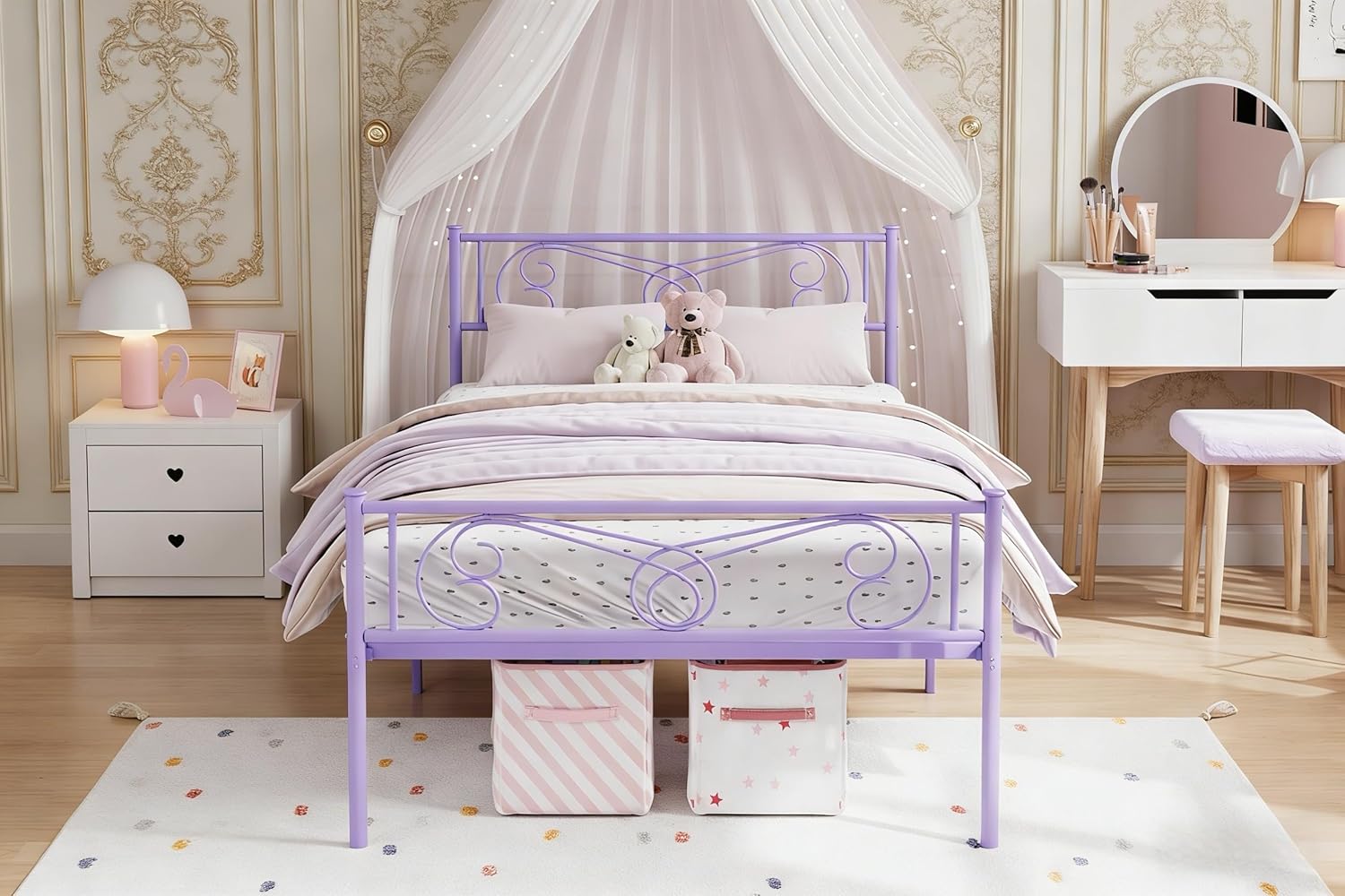 GAOMON 14 Inch Twin Size Metal Bed Frame, Twin Platform Bed with Headboard&Footboard, Sturdy Mattress Foundation, No Box Spring Needed/Noise-Free/Easy Assembly/Under-Bed Storage, Purple