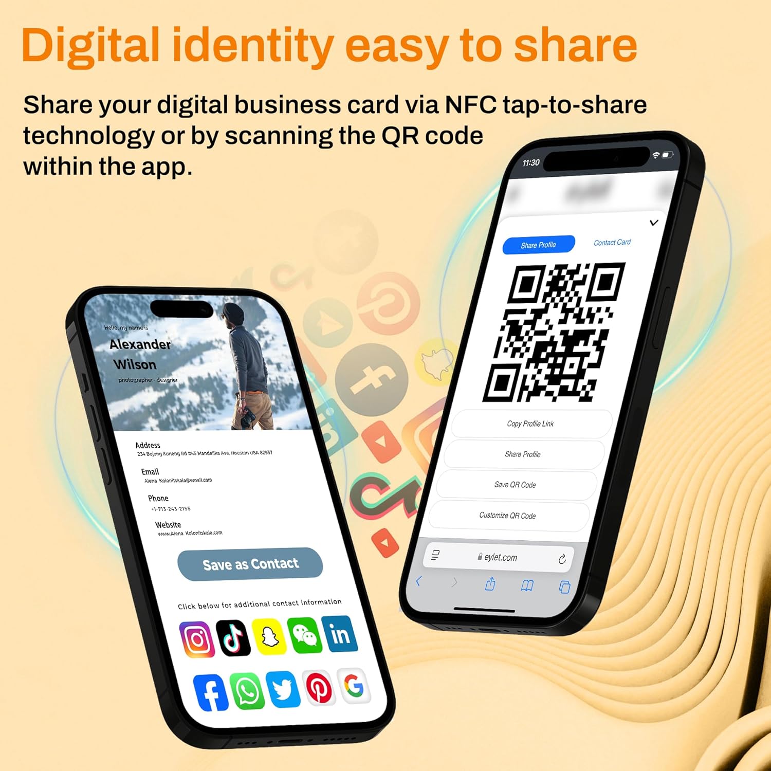 Digital Business Card NFC Watch Band Bicolor Silicone Strap, Smart NFC Wristband for Men and Women, Instant App-Free Sharing Compatible with iPhone & Android,20-24mm