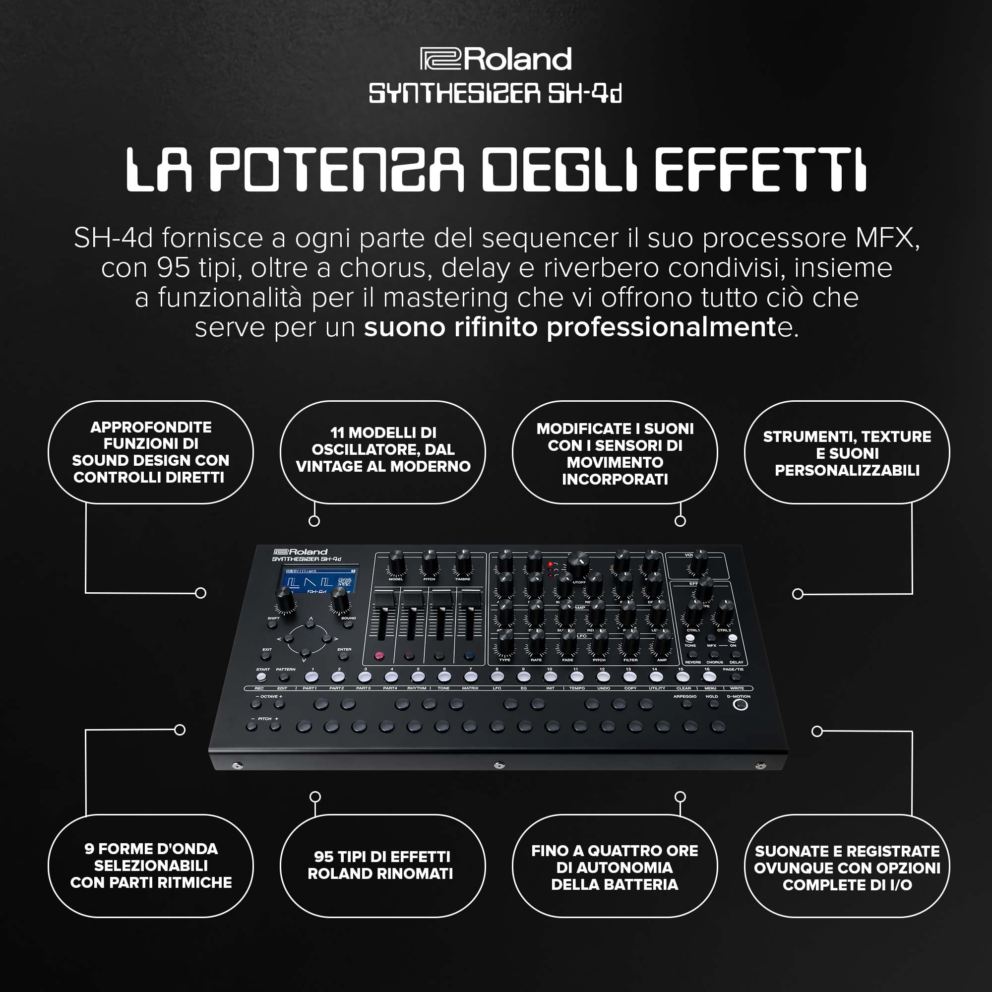 Roland SH-4d Sintetizzatore Desktop Compatto | 11 Modelli di OSC | Funzionalità professionali per il sound design | Perfetto per lo studio e il palco | Workflow con controlli diretti