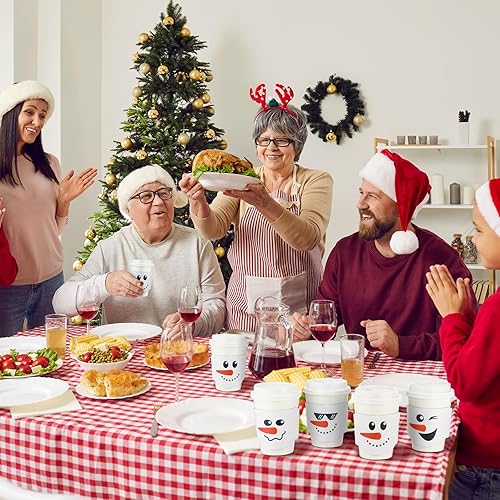 Miniatura 6 de Paquete de 100 vasos de papel desechables de Navidad de 12 onzas con tapas y fundas para tazas de café, tazas de chocolate de Navidad, tazas de café