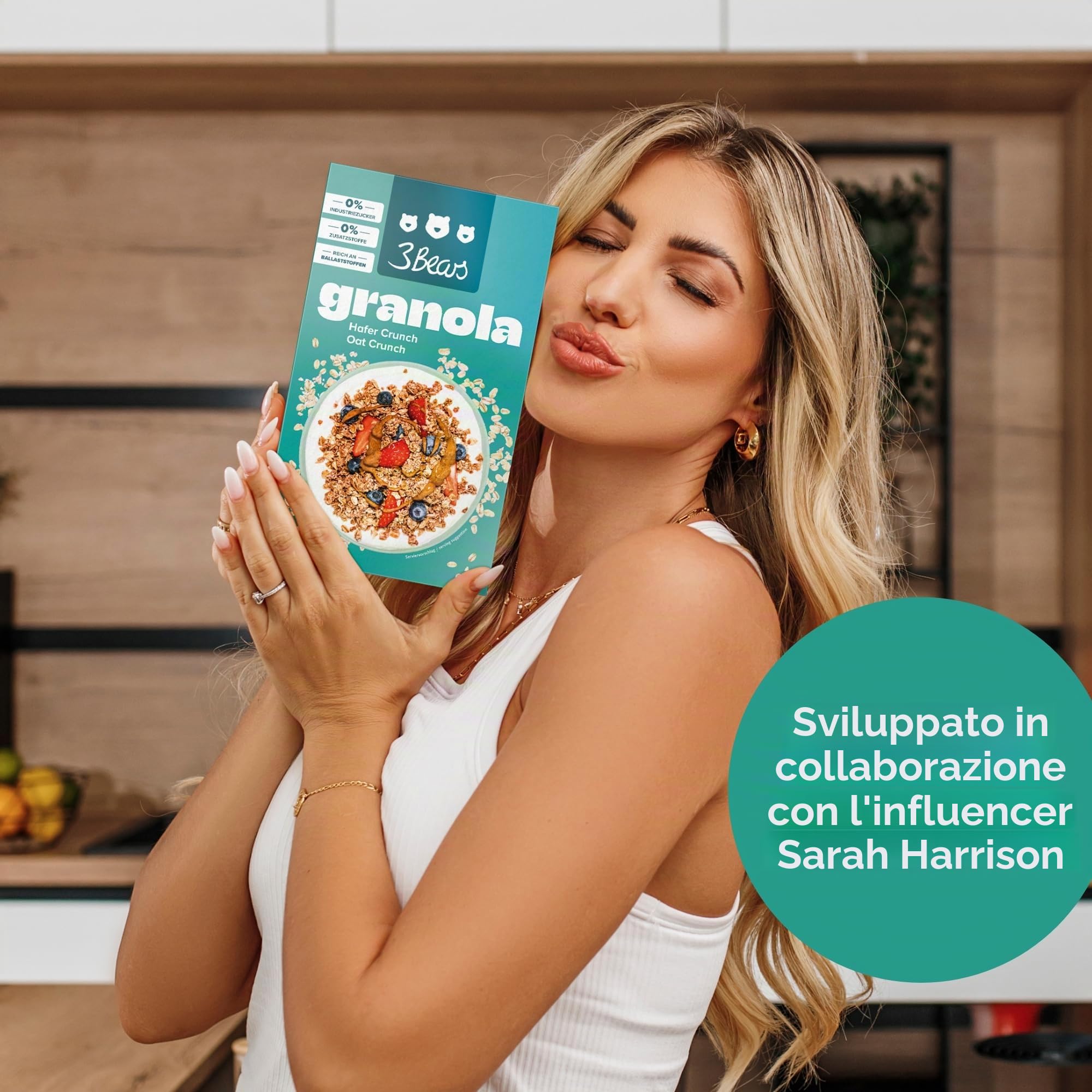 3Bears Granola – Crunch di avena | Granola croccante e vegana con fiocchi di cocco e cannella, 4 x 325 g | Senza zucchero industriale | In collaborazione con Sarah Harrison