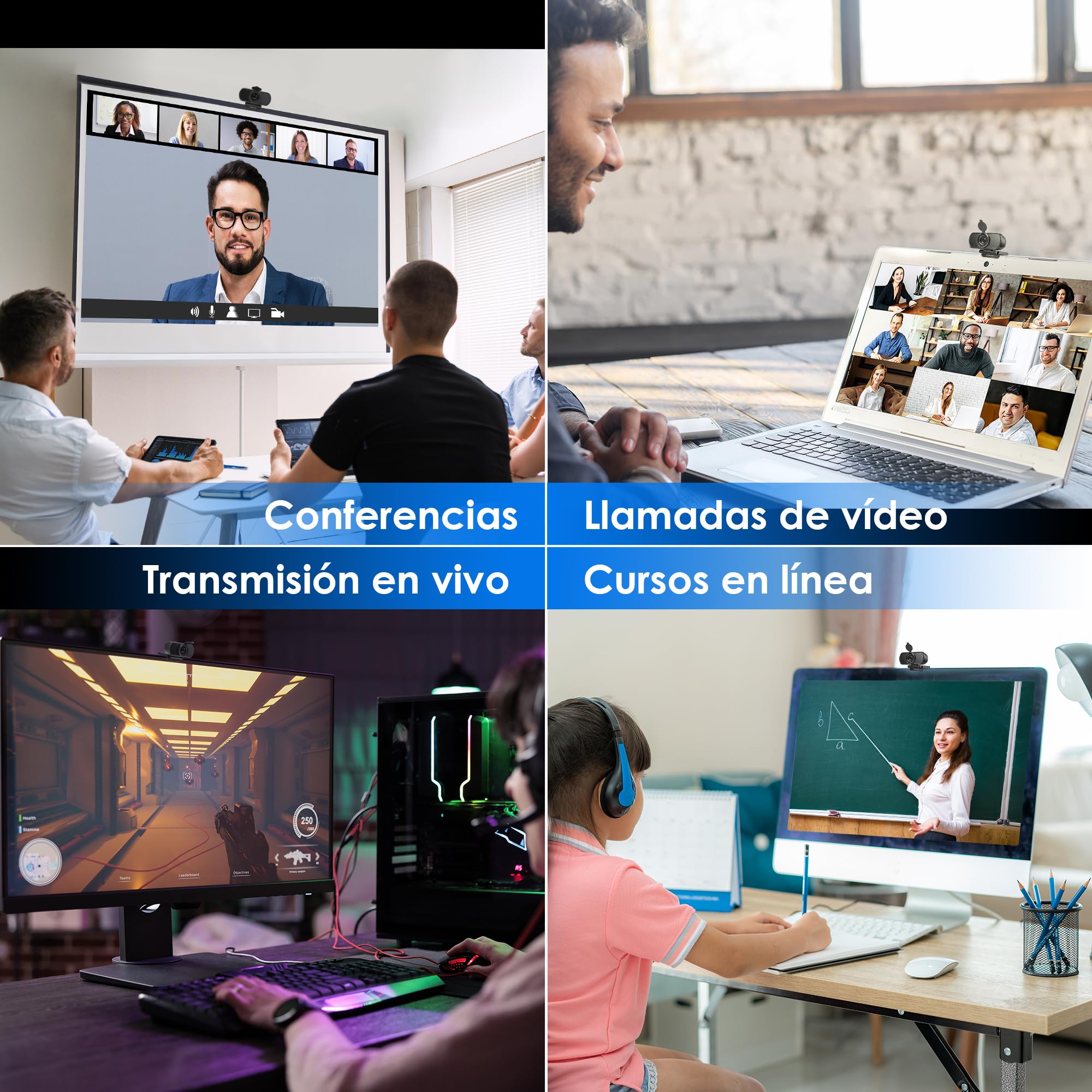 N51A Webcam Full HD 2.5k 30FPS Webcam PC con 2 Micrófono 110°Ángulo de Visión Corrección de Iluminación para Windows MacOS Linux Soporta Youtube Streaming Video Calling Zoom Videoconferencia