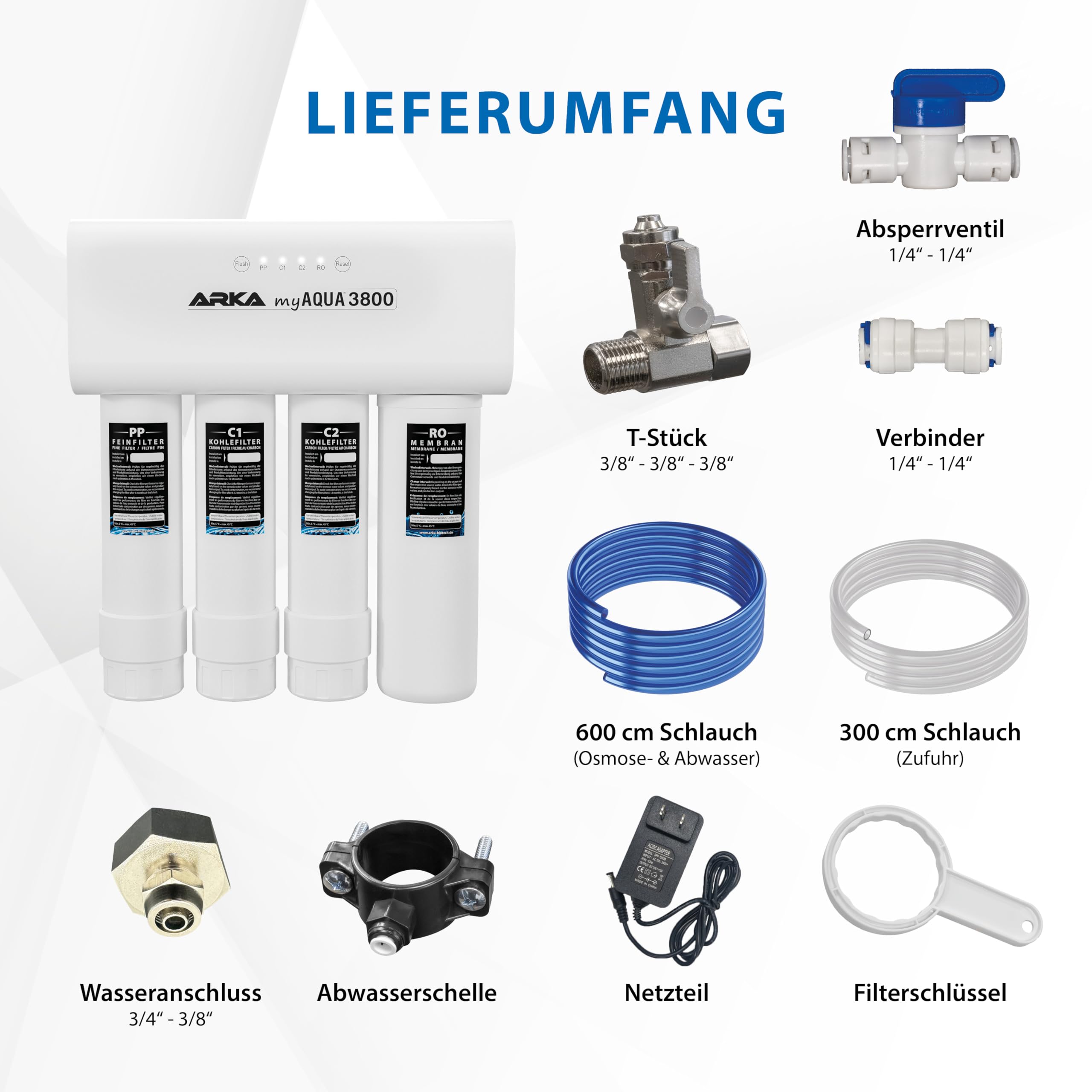 Umkehrosmoseanlage Aquarium 3800 l/Tag - myAqua Komplettset Osmosewasser | Osmoseanlage, für Osmosewasser, entfernt bis zu 99% Salze, Silikat, Nitrat, Chlor, Schwermetalle, Keime, Süßwasser Meerwasser