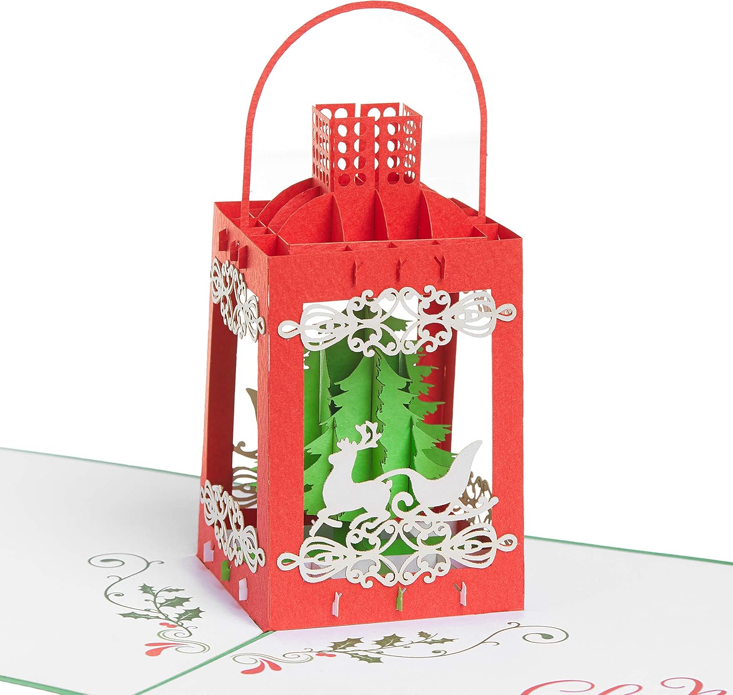 Rykamia Christmas Lantern Pop Up Card, 6x6 in (pack of 10), Premium Christmas Greeting Card, Handmade Christmas Card, Pop Up Christmas, Christmas Card for Family, Friend, Christmas Gift, Xmas Gift