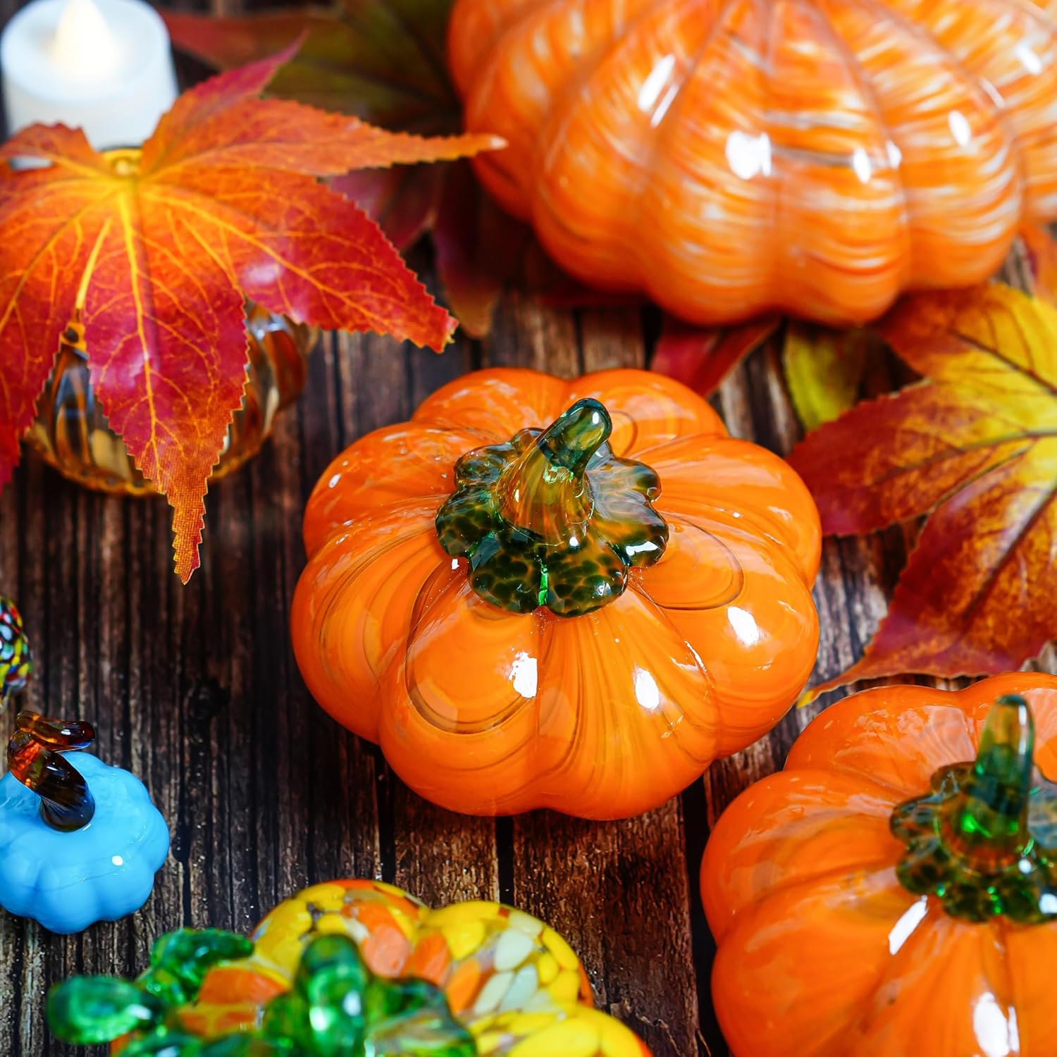 H&D HYALINE & DORA Halloween Glass Pumpkin Collectible Figurine, Blown Glass Pumpkin Fall Decorations for Home Fall Harvest Thanksgiving, Orange Crystal Art Pumpkin Paperweight - Image 5