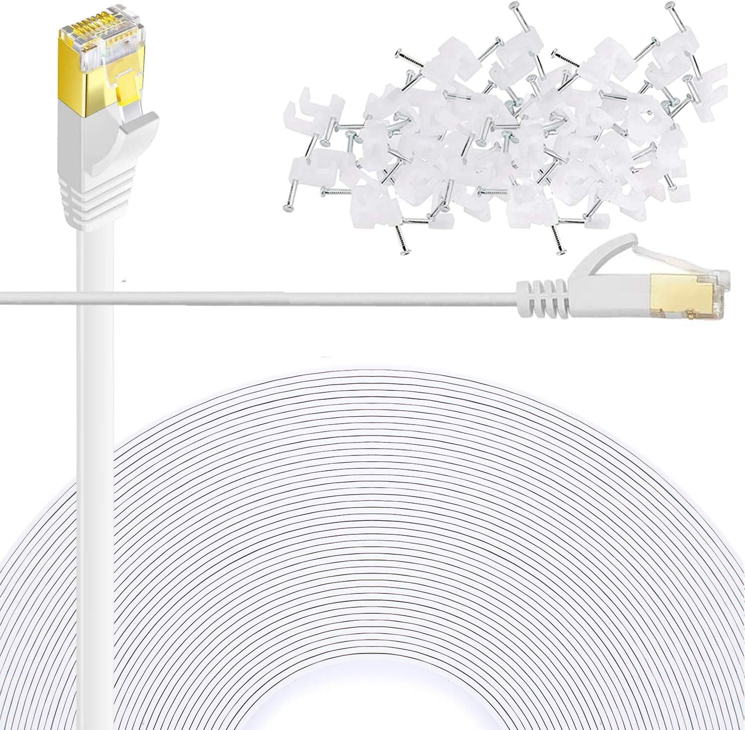 Cat 6 Ethernet Cable 150 FT Flat Internet Network Cables with Cable Clips Cat6 Ethernet Patch Cable with Snagless Rj45 Connectors White Long Computer LAN Cable（150FT）…