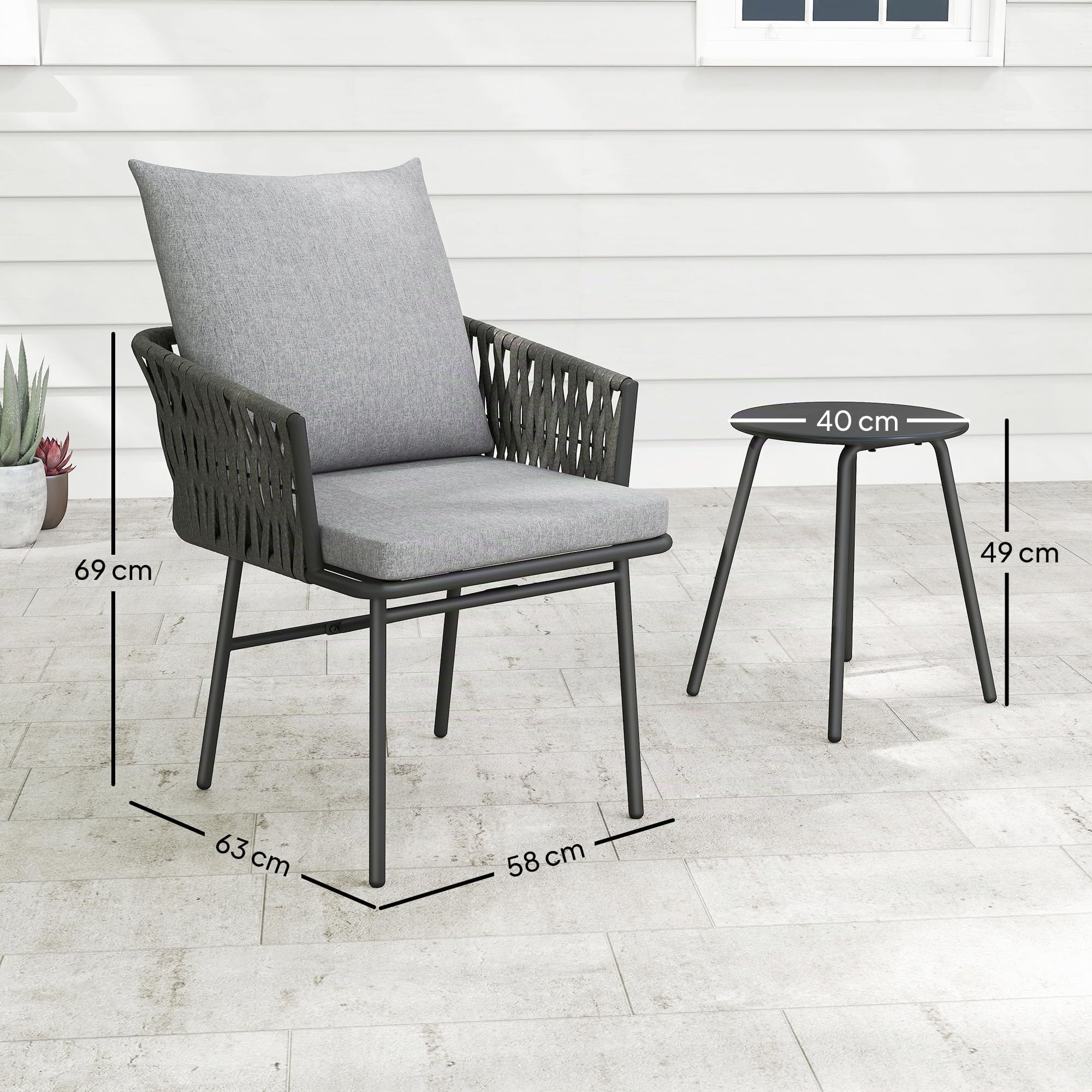Outsunny 3-TLG. Rattan Bistroset Sitzgruppe 2 Gartensessel Couchtisch Grau