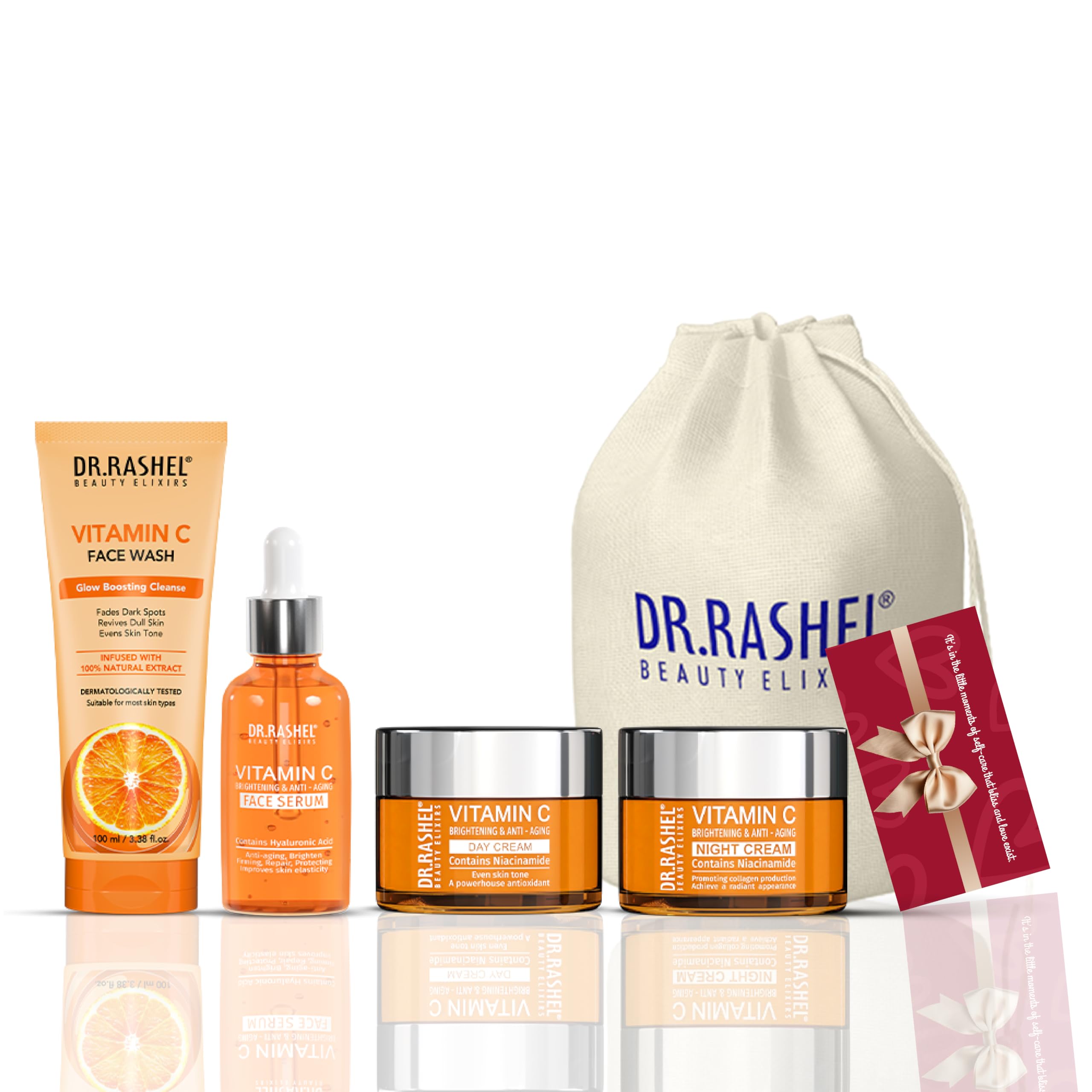 DR.RASHEL Vitamin C Complete Radiance Care Combo | Face Wash + Serum + Day Cream + Night Cream | Glow & Repair Kit for Men & Women | glow brightening day and night cream | Gifts for Men & Woman-picture-27
