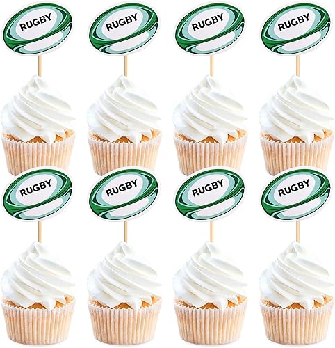 Miniatura 8 de Ercadio Paquete de 24 adornos para cupcakes de rugby o TuTu con purpurina de fútbol americano para cupcakes para niños o niñas, decoración de rugby