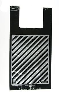 Plastic Shopping Bags, 100pcs - 2 Bottle Wine/Liquor Bag, Heavy, Black with Silver Stripes, 8x5x20, 1.3 Mil
