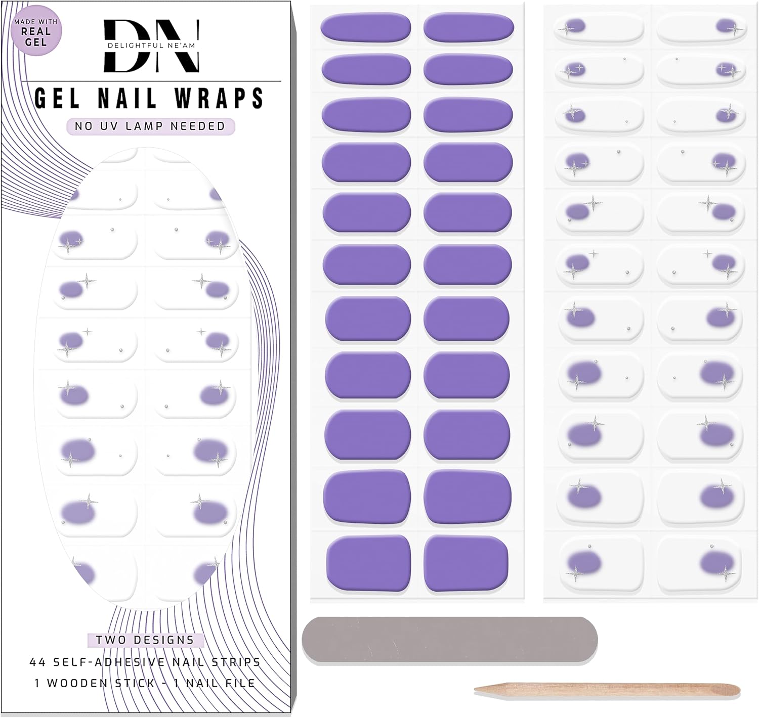 DN Delightful Ne'am Gel Nail Wraps (Purple), 1 Count (Pack of 44)