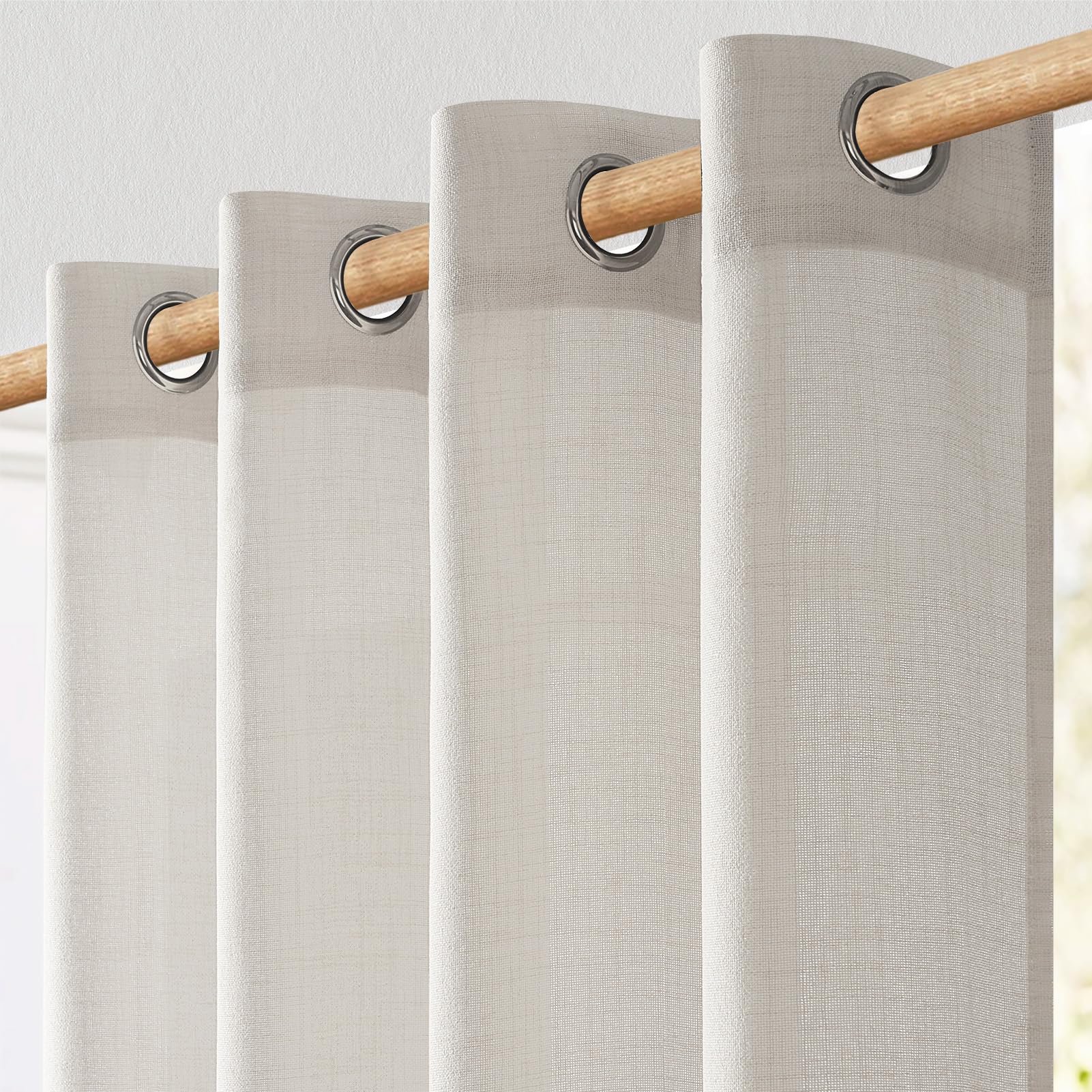 MRTREES Tenda Corta Semitrasparente da Interno 2 Pezzi, 140x122 CM, Elegante Tenda Lino Naturale per Finestre Camera da Letto Cucina Soggiorno Salotto Cameretta Bambini con Occhielli