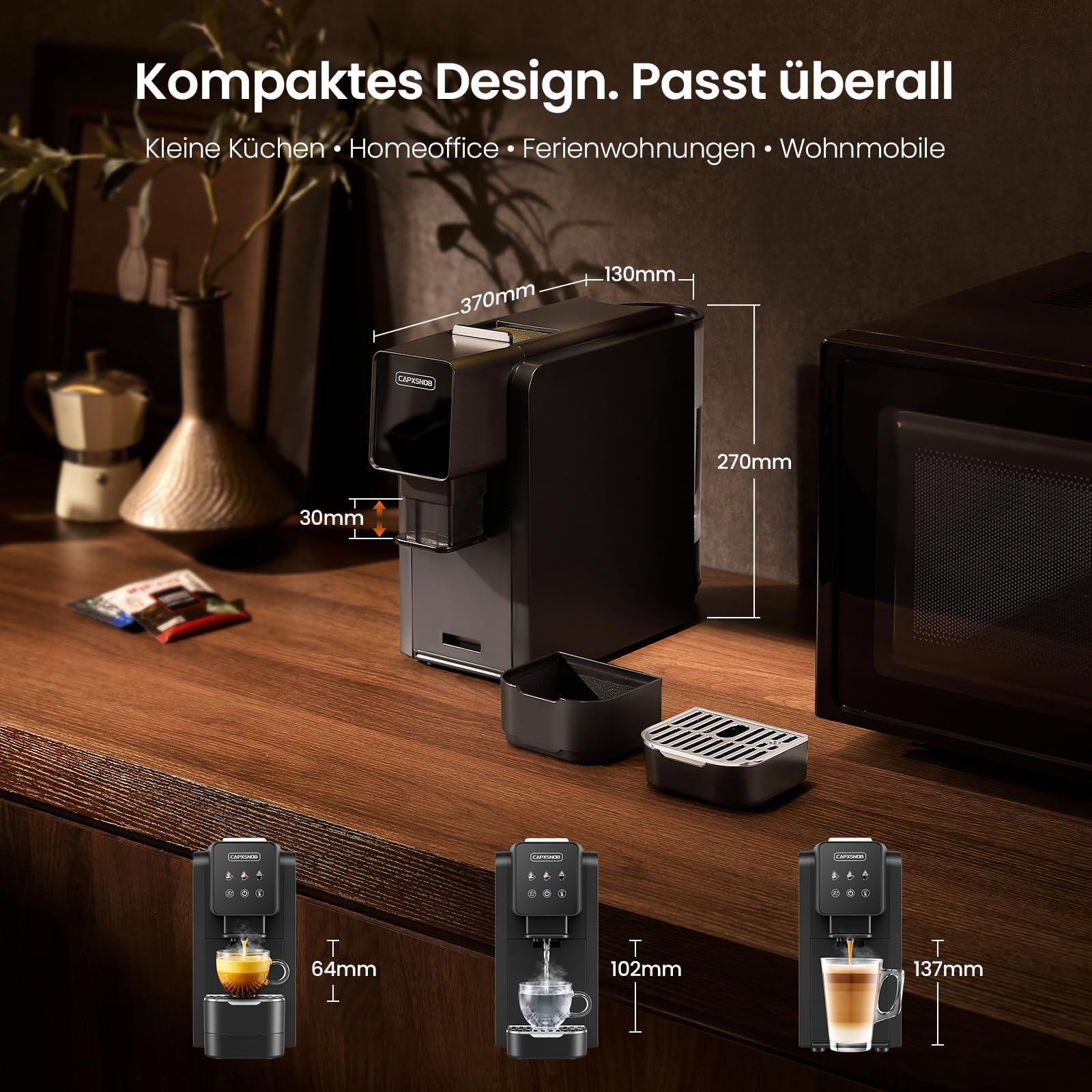 Casabar1 Kaffeepadmaschine für 44mm E.S.E. Pads, Touchscreen, 4 Getränke | 19 Bar Italienische Pumpe, Pre-Infusion, Einstellbare Temp. & Menge, Americano-Bypass, Espressomaschine für Zuhause & Büro
