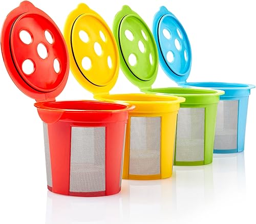 4 tazas K reutilizables para Keurig K Supreme, K Supreme Plus y K Slim con tecnología Multistream Filtros de café Kcups recargables de 4 colores