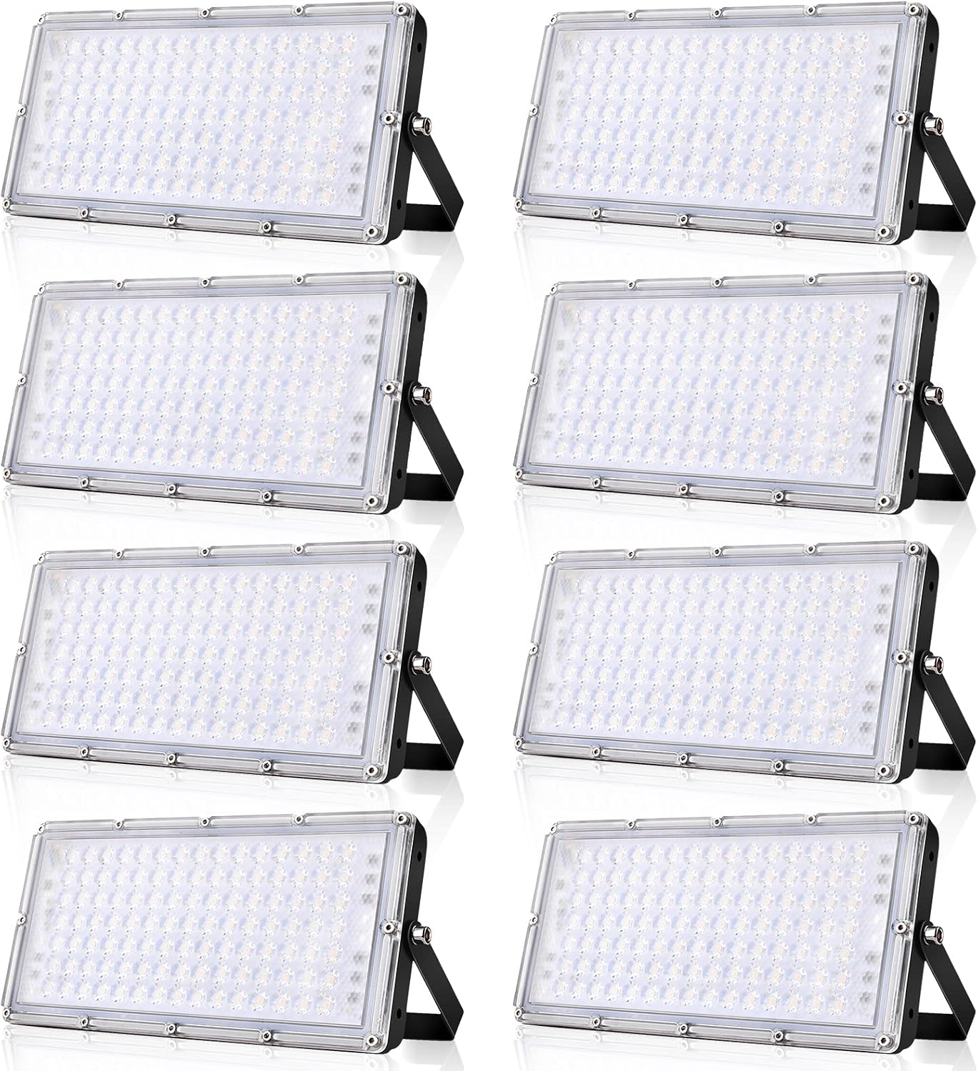 8 Packs 100W LED Flood Lights Outdoor, Waterproof IP66 10000LM 3200K Warm White Security Floodlights, Super Bright Outdoor Work Light for Garden, Yard, Stadium, Warehouse, Square, Billboard