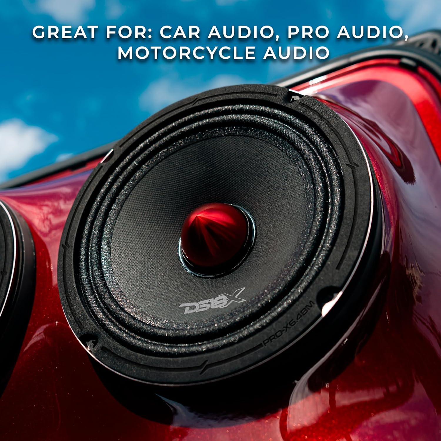 DS18 PRO-X6.4BM Loudspeaker - Pair of 6.5", Midrange, Red Aluminum Bullet, 500W Max, 250W RMS, 4 Ohms - Premium Quality Audio Door Speakers for Car or Truck Stereo Sound System (2 Speaker)