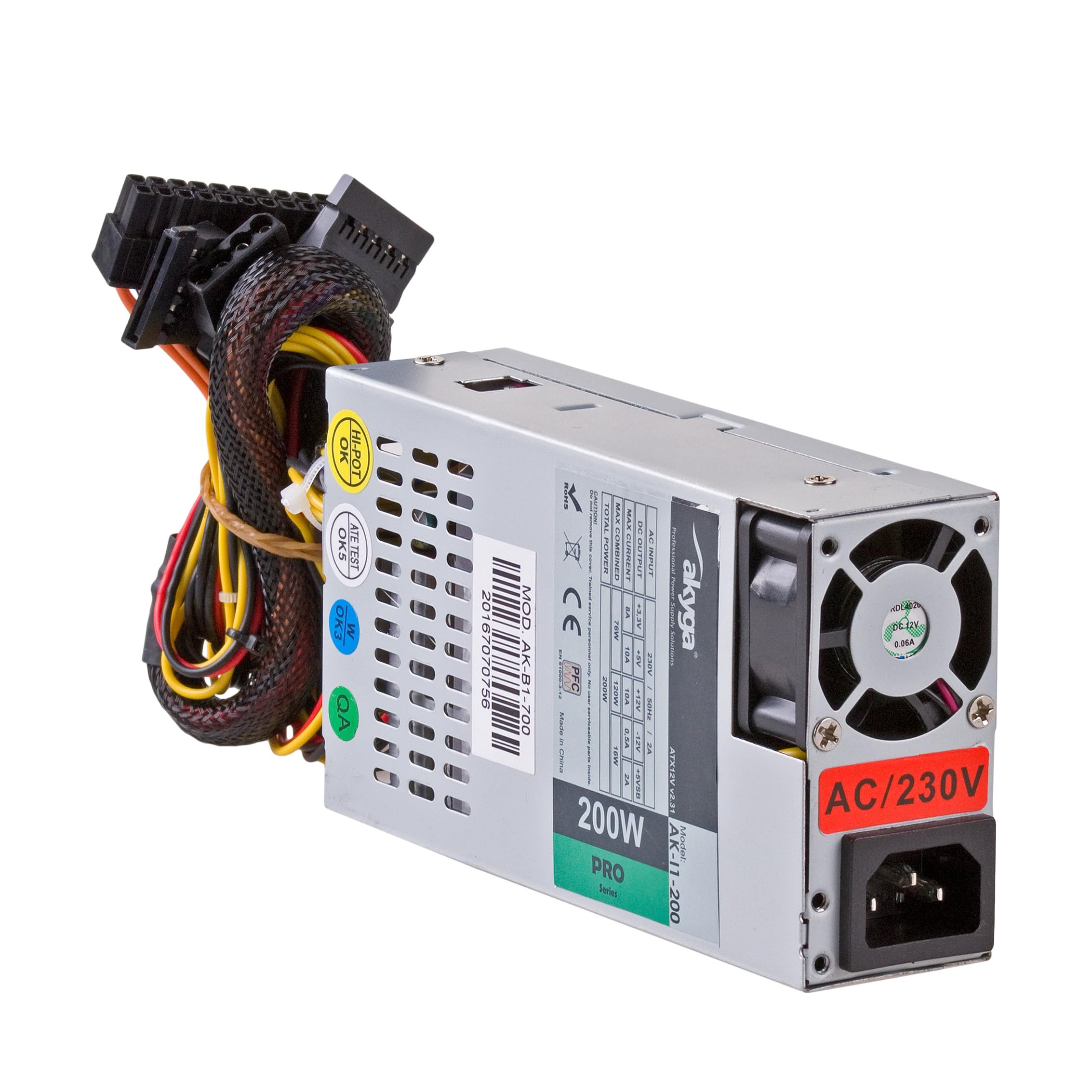 FUENTE DE ALIMENTACIÃ“N AKYGA 1U MINI ITX/FLEX ATX 200W AK-I1-200 P4 PFC FAN 3XSATA