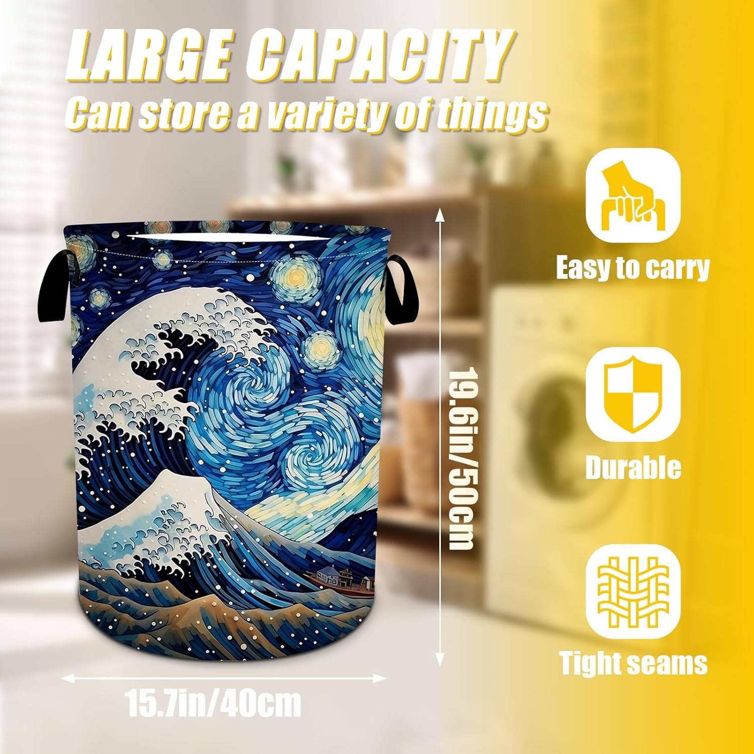 Great Wave Laundry Basket,Laundry Hamper With Handles Collapsible Laundry Baskets Waterproof Dirty Clothes Hamper Storage Basket Toy Bins For Room Bathroom Bedroom Decor