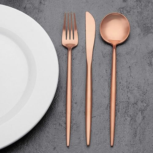 Miniatura 5 de Matte Rose Gold Silverware Set,20 Piece Stainless Steel Flatware Set,Tableware Cutlery set Service for 4,BEGEEL Satin Finish Silverware Utensil Sets