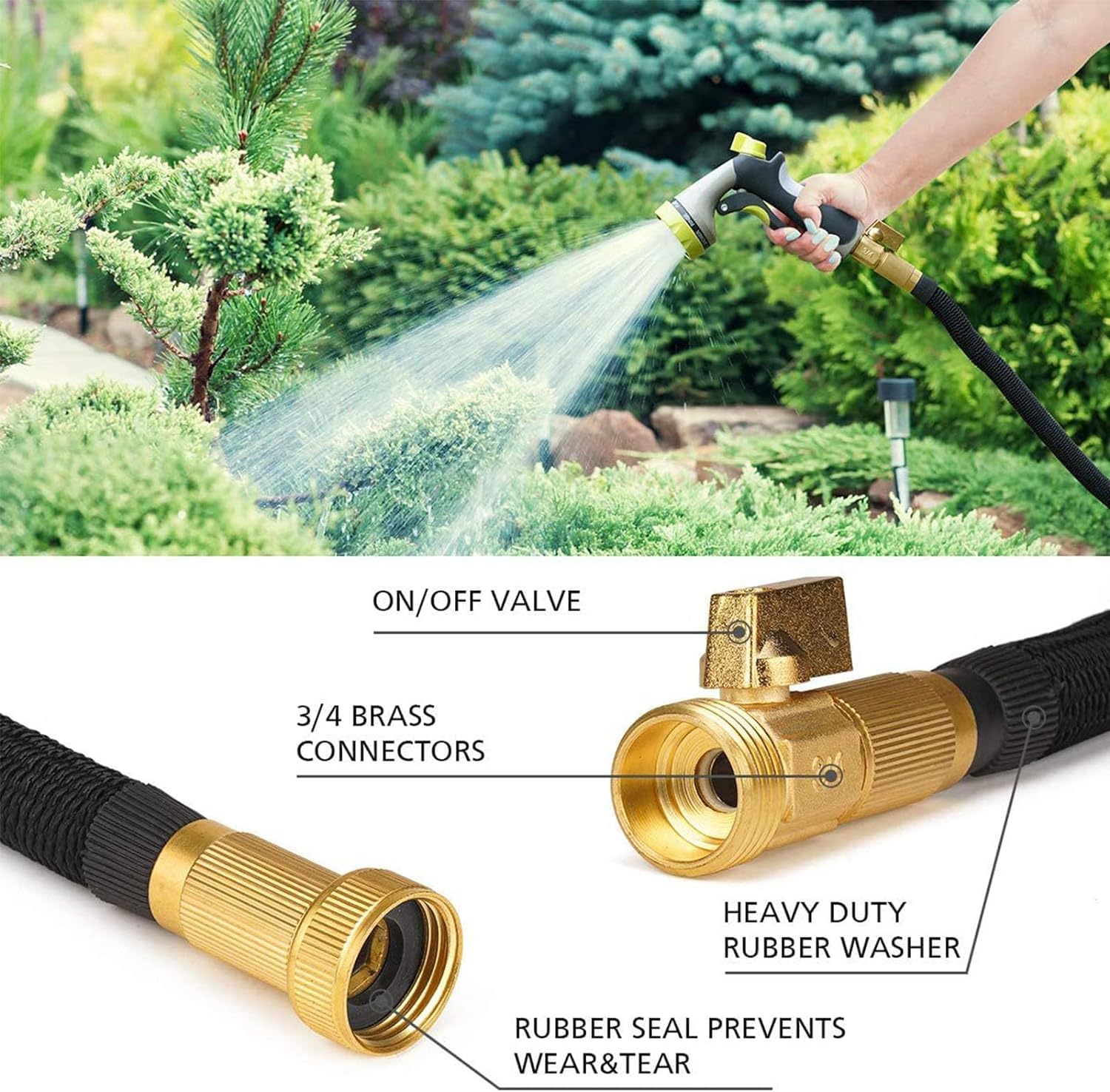 CHRISK Tubo da Giardino Tubo dell'Acqua con ugello a 8 funzioni, Tubo dell'Acqua Leggero a Tenuta stagna, Tubo Leggero Magic Hoses per Giardinaggio all'aperto,7.5m