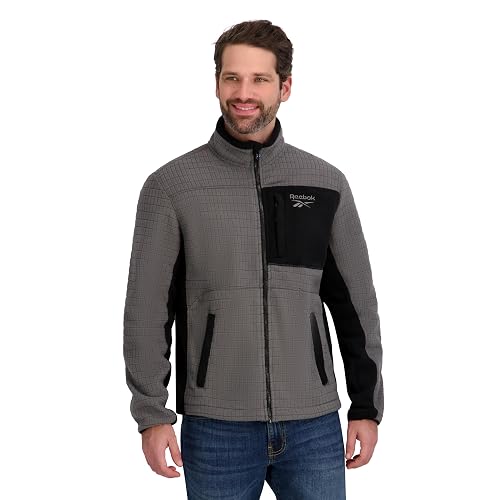 Reebok Men's Mock Neck Zip-up Grid Polar Fleece Shell Jacket