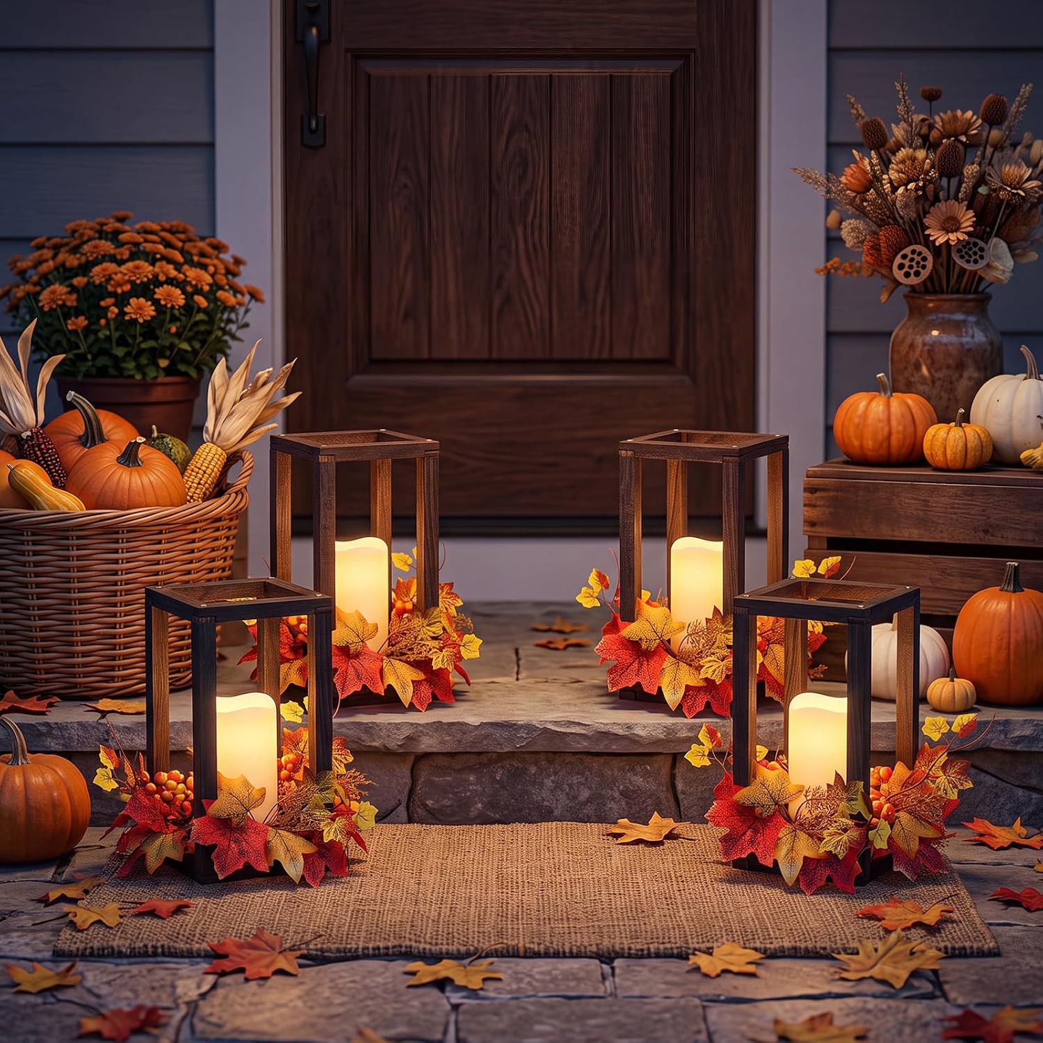 Hushee 30 Pcs Wooden Wedding Lantern Centerpiece, Maple Berries, Brown