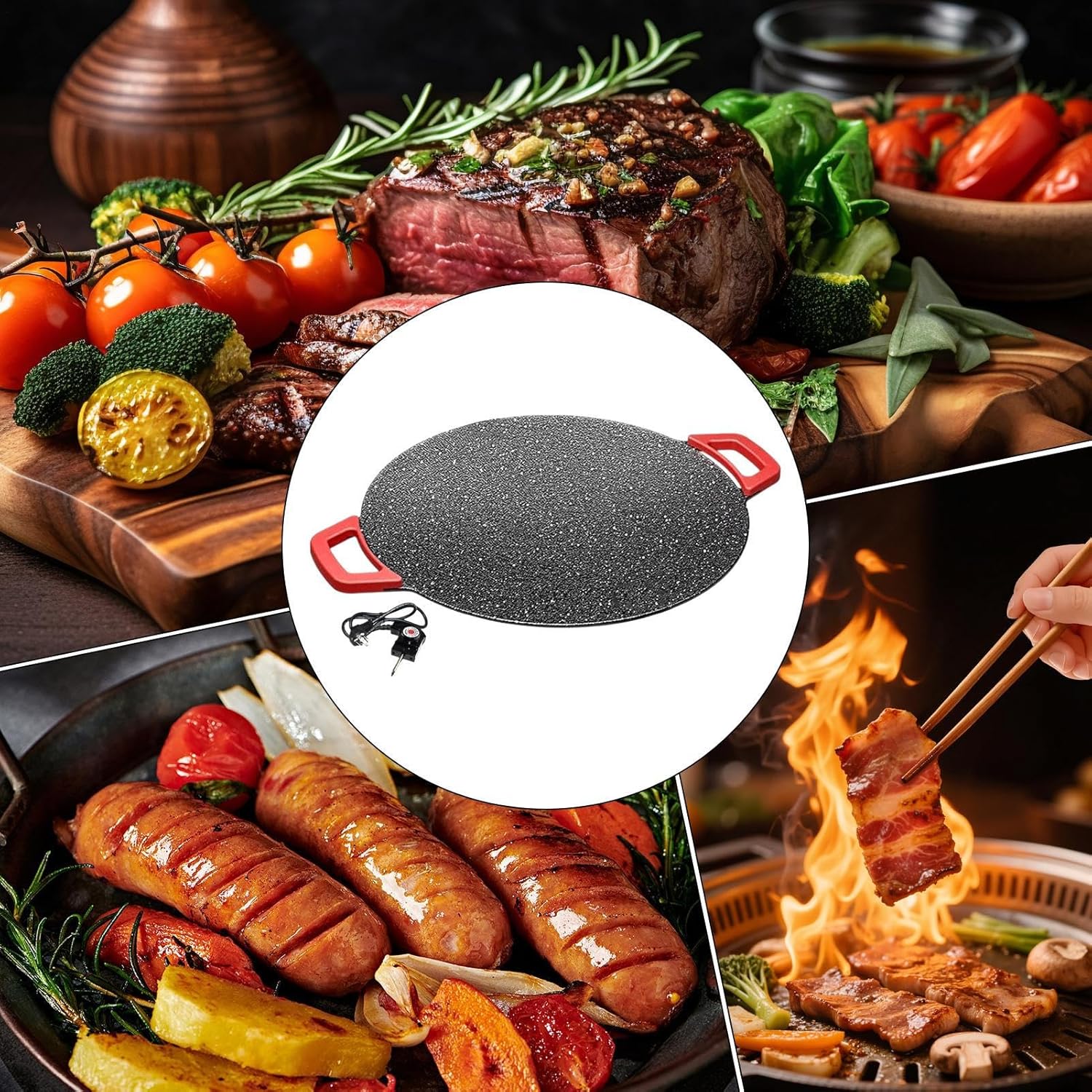 Electric Griddle Indoor | Electric Cooking Frying Pan | Non-Stick Grilling Plate,for Home Camping Kitchen Restaurant Indoor Barbecue Grilling Outdoor Picnics