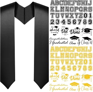 Spakon Unisex Adult Plain Graduation Stole with a to Z Letter 0 to 9 Number Graduation Pattern Badge Decorate Repair Patches(Black)