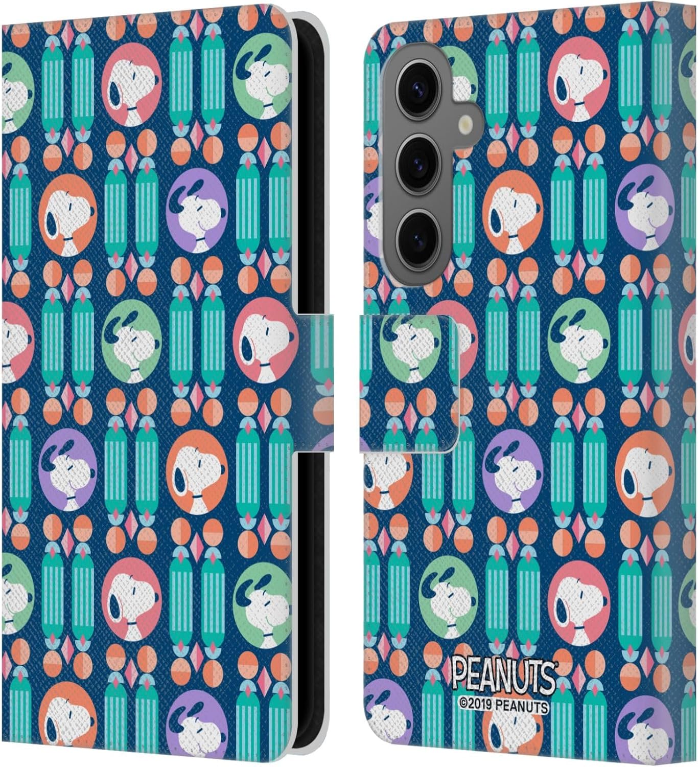 Head Case Designs Officially Licensed Peanuts Blue Pattern Snoopy Deco Dreams Leather Wallet Case Compatible with Samsung Galaxy S25